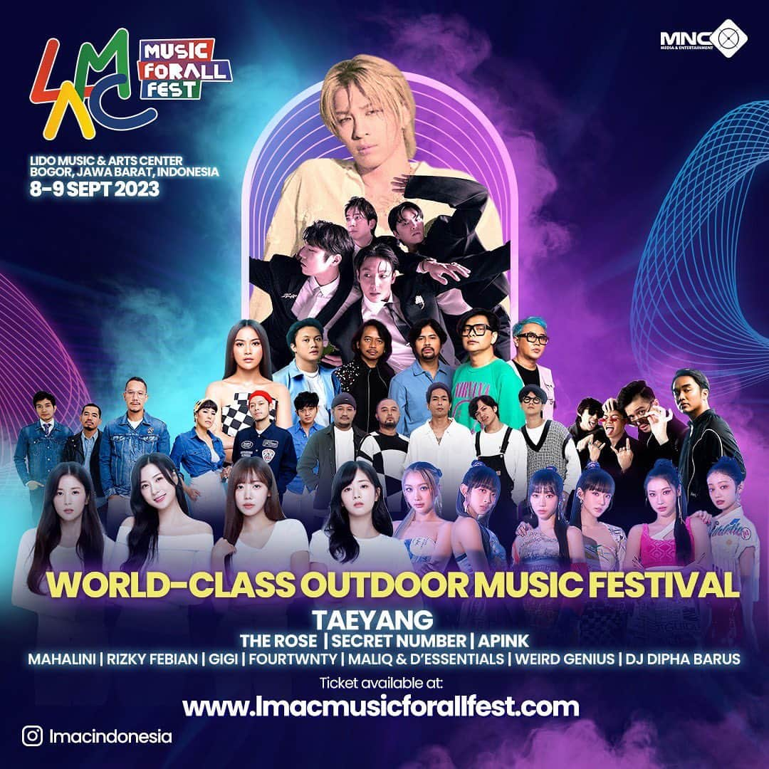 Raffi Ahmadさんのインスタグラム写真 - (Raffi AhmadInstagram)「Friendly Reminder to LMACers 🗣️  Don't miss the chance to experience outdoor music festival that serve you the best performance from Biggest K-Pop Stars such as @__youngbae__, @official_therose , @official.apink2011 , @secretnumber.official and also our local heroes @mahaliniraharja,  @rizkyfbian, @gigibandofficial, @fourtwntymusic ,@maliqmusic, @weird.genius, @diphabarus at #LMACMUSICFORALLFEST2023 🎉  Set your alarm and get the tickets at www.lmacmusicforallfest.com   Only limited tickets available, so grab it fast while stock lasts 🔥  Follow us @lmacindonesia for more updates ✨  #LidoMusicAndArtsCenter #KEKMNCLidoCity #LMACMUSICFORALLFEST2023 #Kpop #Festival #Musicfestival #Konser #Taeyang #SecretNumber #TheRose #Apink #Mahalini #RizkyFebian #GIGI #Fourtwnty #Maliqdessentials #Weirdgenius #Diphabarus」8月9日 15時49分 - raffinagita1717