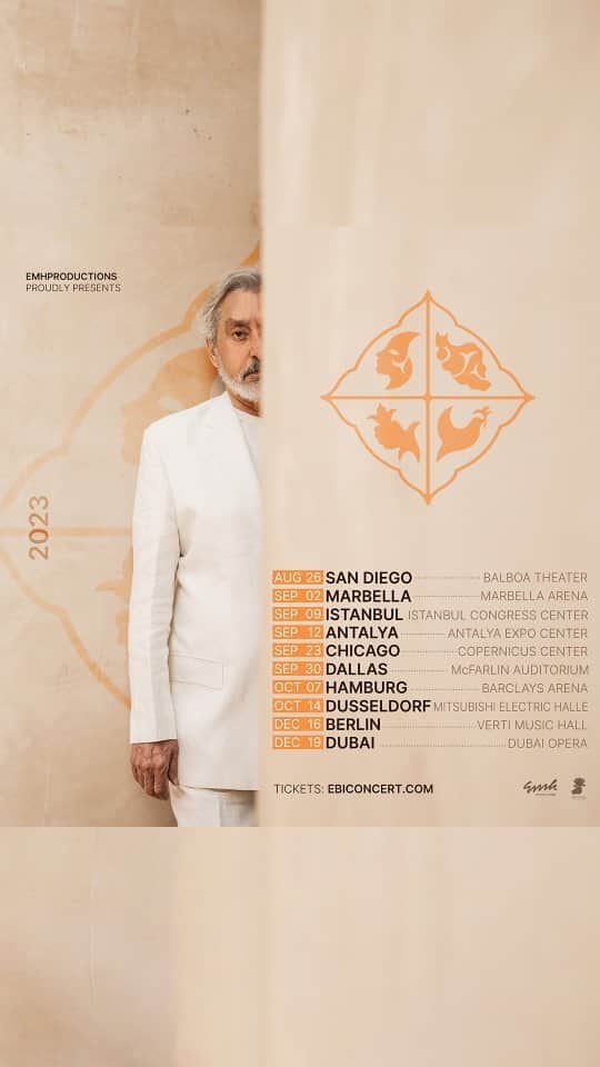 Ebiのインスタグラム：「2023 upcoming shows,  Tickets are available at Ebiconcert.com به امید دیدار در برنامه های پیش رو❤️」