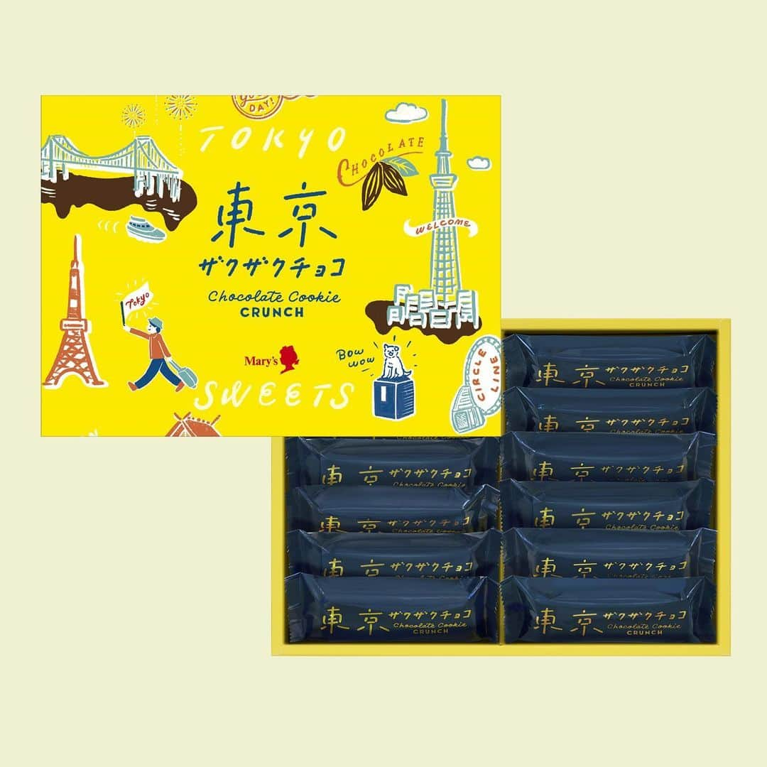 メリーチョコレート(公式) のインスタグラム：「東京限定　ザクザク食感スイーツ🍫     昨日、大阪限定のお土産商品をご紹介しましたが、ご覧いただけましたでしょうか？ 本日は、東京限定の「東京ザクザクチョコ」をご紹介します！🗼     東京ザクザクチョコは、カカオ72％チョコチップとカカオ38%チョコレートを加えたココアクッキーに、チョコレートをたっぷりまとわせ、周りにブラッククランチをまぶしました。   フィアンティーヌをまぶしている「大阪ザクザクチョコ」よりも、コクのある味わいに仕上がっています✨   パッケージには東京の名所が描かれているので、東京土産にぴったり！ 全体にブラッククランチをまぶしているため、夏でも溶ける心配なく持ち運びいただけます。   東京―大阪間をご移動される方はぜひ食べ比べて、食感や味わいの違いをお楽しみください！     ■価格（税込）：12個入 1,944円、8個入 1,296円、2個入378円   ■取扱店舗： 東京駅　NewDays グランスタ丸の内南口店 NewDays グランスタ丸の内北口店 NewDaysKIOSK グランスタ丸の内中央口店 NewDays 八重洲中央改札内店 NewDaysグランスタ東京京葉ストリート 上野駅　NewDays ミニ上野5号店 品川駅　デリカステーション品川中央店 デリカステーション品川南コンコース店 新横浜駅　デリカステーション新横浜在来コンコース デリカステーション新横浜下り13 デリカステーション新横浜下り05 亀有駅　NewDays 亀有店   成田国際空港　第1ターミナル おもたせ処 第2ターミナル 東京食品館 第3ターミナル 東京食品館   その他　東北自動車道　パサール羽生　羽生PA・下 関越自動車道　赤城高原SA・下 東関東自動車道　酒々井PA・下 ダイバーシティ東京プラザ ギフトショップ ザ・台場 東京スカイツリー　THE SKYTREE SHOP   ※一部の商品のみのお取り扱いや、完売している場合もございます。ご了承ください。       ⋱⋰ ⋱⋰ ⋱⋰ ⋱⋰ ⋱⋰ ⋱⋰ ⋱⋰ ⋱⋰ ⋱⋰ ⋱⋰ ⋱⋰ ⋱⋰ 🤎 メリーチョコレート公式アカウントでは商品の最新情報をお届け中！🤎 💭大切な人に感謝の気持ちを伝えたい 💭特別な日の記念にギフトを贈りたい そんなときはメリーチョコレートのお菓子で想いを贈ろう🎁 ぜひ #メリーチョコレート #想いを贈るメリーチョコレート をつけて投稿してください◎ 素敵なお写真は当アカウントでご紹介させていただくかもしれません✨ ⋱⋰ ⋱⋰ ⋱⋰ ⋱⋰ ⋱⋰ ⋱⋰ ⋱⋰ ⋱⋰ ⋱⋰ ⋱⋰ ⋱⋰ ⋱⋰   #メリーチョコレート #marychocolate #東京ザクザクチョコ #ザクザクチョコ #チョコレート #🍫 #クランチチョコ #ザクザク #ゴールデンウィーク #お土産 #帰省土産 #手土産 #東京駅 #東京駅スイーツ #東京土産 #品川駅 #上野駅」