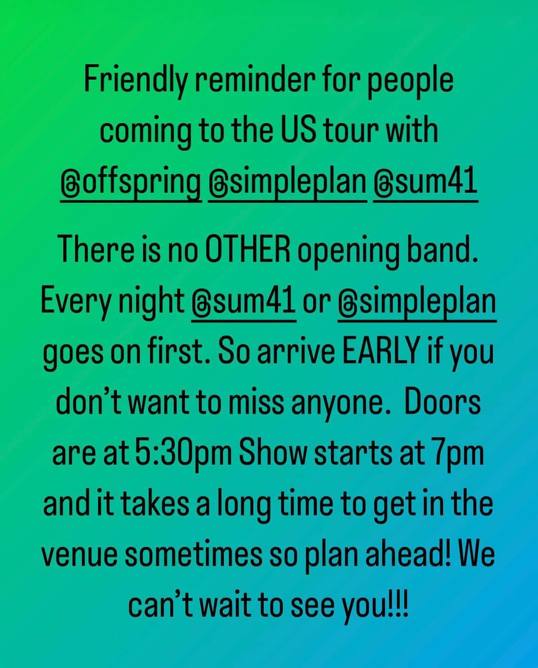 ピエール・ブーヴィエのインスタグラム：「Arrive early if you don’t want to miss this summer’s best tour!! 🤘🏻🤘🏻」