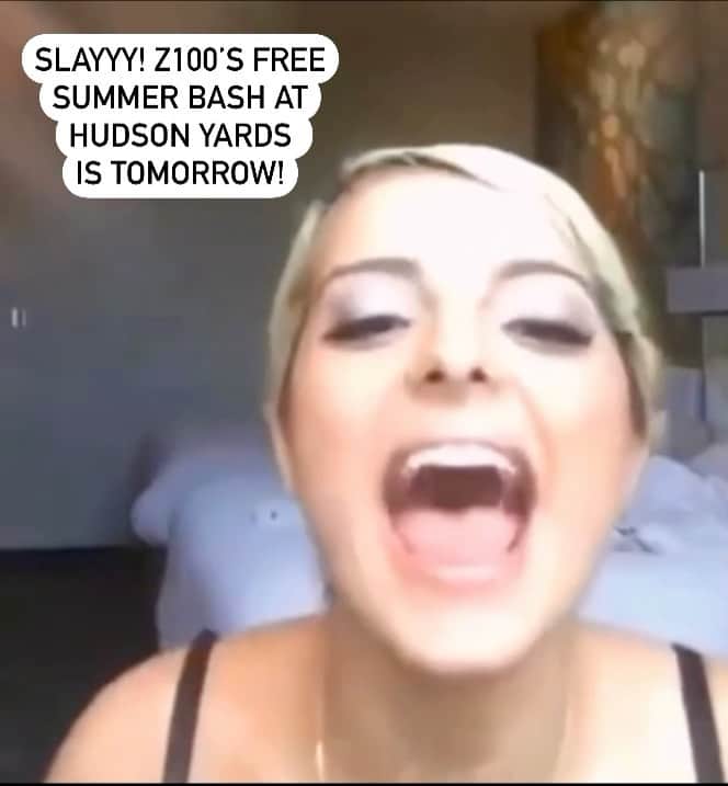 Bebe Rexhaのインスタグラム：「SLAYYY! 💅 @beberexha is here to let you know that the FREE #Z100SummerBash is TOMORROW! 💖」