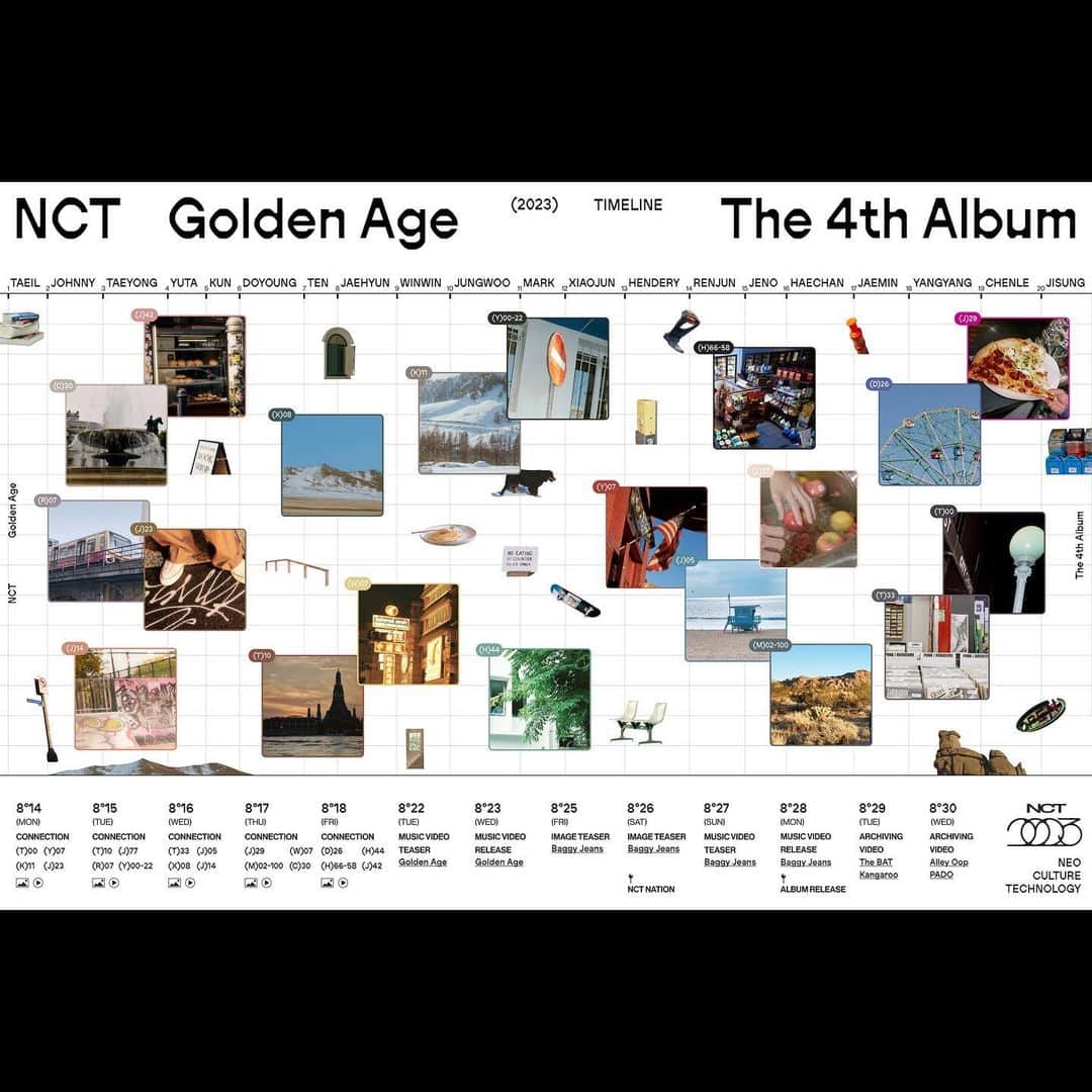 SMエンターテインメントさんのインスタグラム写真 - (SMエンターテインメントInstagram)「‘Golden Age’ TIMELINE POSTER  【Golden Age - The 4th Album】 ➫ 2023.08.28 6PM (KST)  #NCT #GoldenAge #NCT_GoldenAge #NCT127 #NCTDREAM #WayV #NCT_DOJAEJUNG #NCTU @nct127 @nct_dream @wayvofficial  @nct_dojaejung @nct」8月10日 0時00分 - smtown