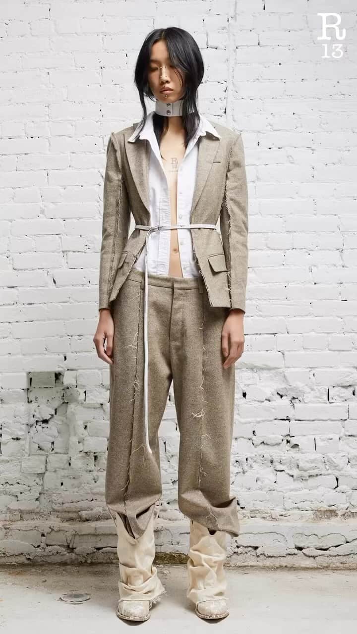 のインスタグラム：「The Flat Sleeve Blazer and Inverted Trousers are available now with the Pre-Fall collection.  Available in store at 34 Howard street and online at R13.com  #r13 #r13denim #prefall #womenssuit」