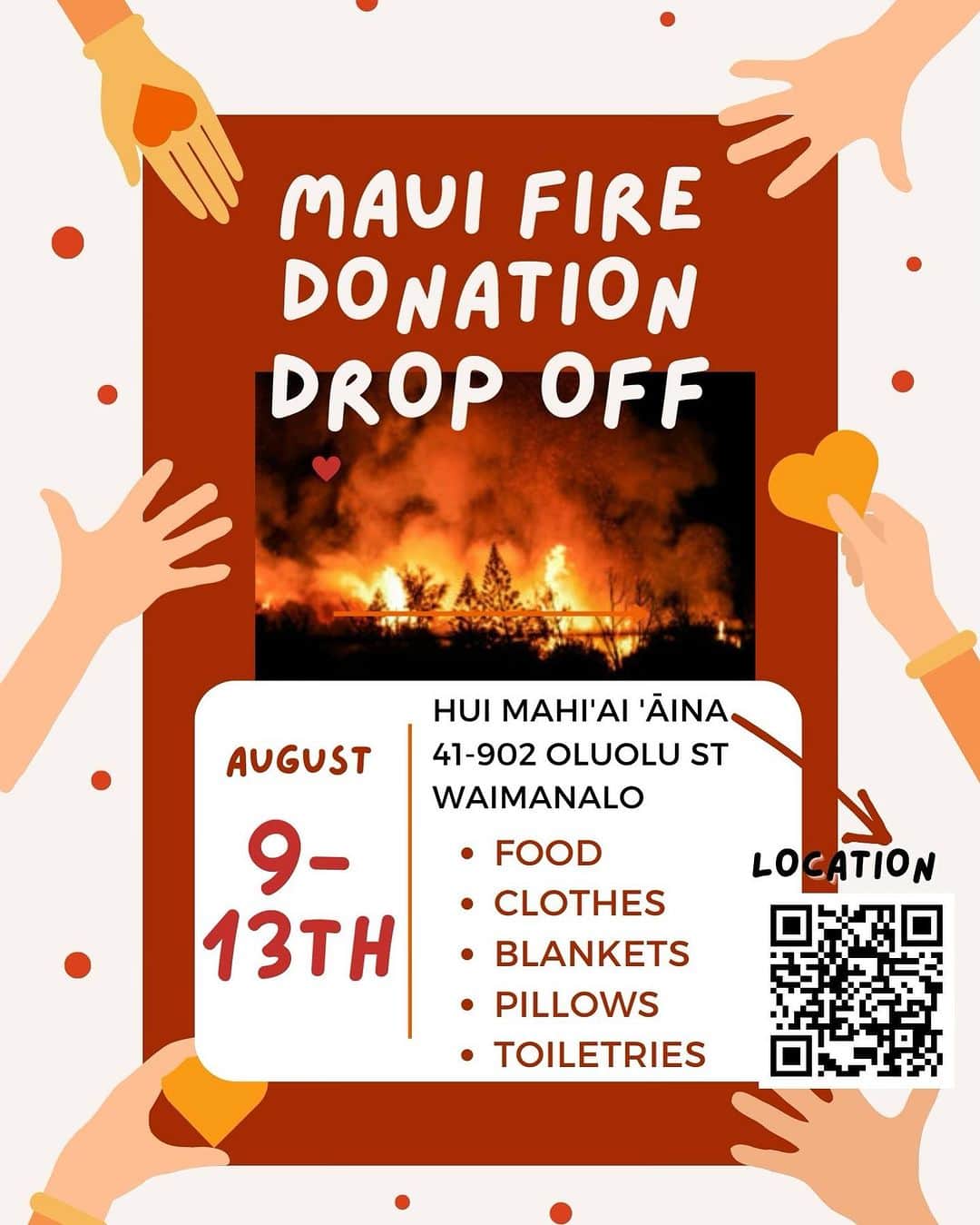 ザッキー・ヴェンジェンスのインスタグラム：「If you are on Oahu and wondering how you can help the people effected by the Maui Fires- donation drop locations are Lanikai Brew in Kailua 167 Hamakua Drive or HUI MAHI'AI 'ĀINA 44-902 Oluolu St in Waimanalo. Any thing helps in these tragic situations. Scan QR code for more information.」