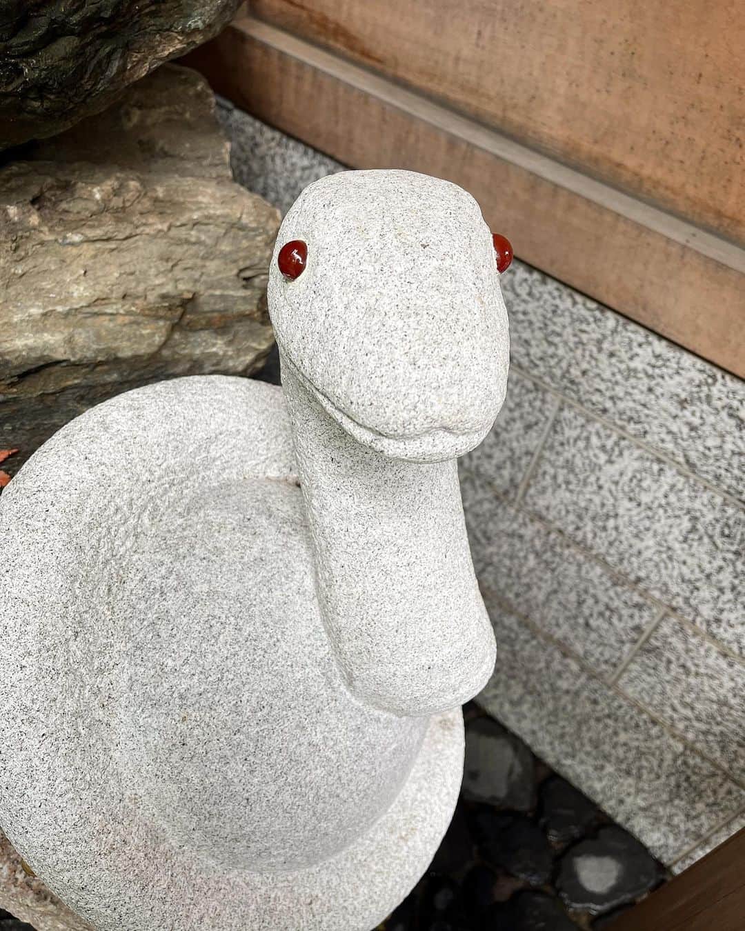 秋山ゆずきのインスタグラム：「. . くじらさんと #蛇窪神社 さんに行って 大盛りのガパオライス食べて 映画2本見て おじゅりさん仕事終わりに合流してくれて 沢山おしゃべりした一日でした🐍🐉✨️  #満願岩 最後入らなかった石  「神様は心が広いから〜」って ちゃんと拾って 水の中にしれっといれてた。笑  最近食欲旺盛の私。 大盛りのガパオライスをペロッと食べたら 「ゆずきちゃん、そんなに食べる子だったっけ？ あれ、私のだけ大盛りで出された？」  って不安になっててすごく面白かった。  楽しい楽しい一日でした☺️  #佐藤鯨 さん🐳 #神社巡り  #神社 #蛇窪神社 #インスペクション #クロース #映画 #映画鑑賞  #デート」