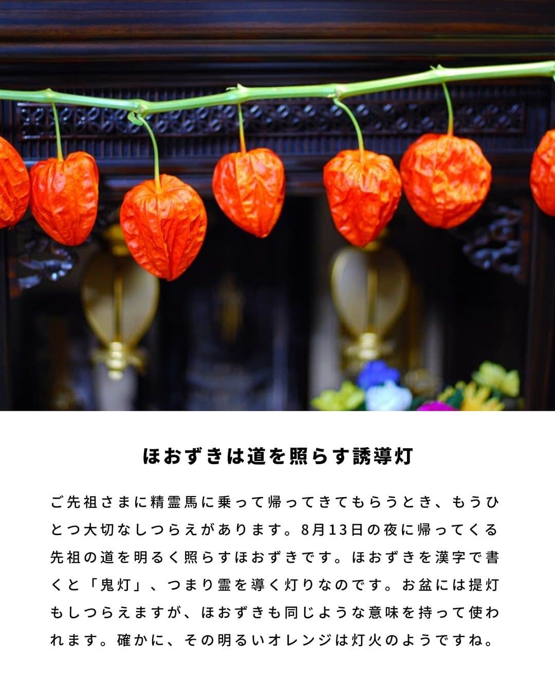 LOVEGREEN -植物と暮らしを豊かに。さんのインスタグラム写真 - (LOVEGREEN -植物と暮らしを豊かに。Instagram)「みなさんの地元では、お盆にどんな風習がありますか？　  お盆には、「五供（ごく／ごくう）」といわれる供えものがあり、「香」「花」「灯明」「水」「飲食」の5つのお供えで、ご先祖さまを迎えるのが日本の伝統となっています。  五供のひとつ「花」は、地方によって異なりますが、ほおずきやキクなどの花を墓前や仏壇に飾るのが一般的です。また、供え花ではありませんが、植物を使った盆のしつらえの「精霊馬（しょうりょううま）」も知られています。  精霊馬は、キュウリに適当な長さに切った割りばしなどで脚をつけて馬に見立てたもの。同じくナスに脚を付けたものは牛に見立てられています。この2つは対になって精霊馬と呼ばれますが、ナスのほうは、実は「精霊牛」です。  家庭菜園をやっている人なら、8月はキュウリとナスの収穫期。そのうちの1本ずつを、精霊馬と精霊牛にしてみてはいかがでしょう。  おかあさんとおとうさん、おばあちゃんとおじいちゃん、ひいばあちゃんとひいじちゃん・・・と続く家族の物語。お盆は、そのことをお子さんに話すきっかけにもなる期間です。きっとご先祖さまも、その様子に耳を傾けているのではないでしょうか。   #お盆 #お盆飾り #お盆のお供え #植物生活 #植物のある生活 #植物のある暮らし #植物好きな人と繋がりたい #精霊馬 #精霊馬づくり #精霊馬と精霊牛」8月10日 10時53分 - lovegreen_official