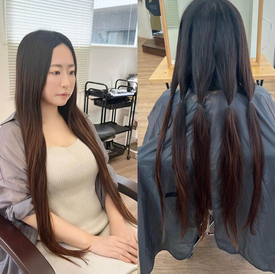 水樹たまのインスタグラム：「4年以上伸ばしていた髪にサヨナラしてきました☺️ 涼しいー！軽いー！！シャンプーもドライヤーも楽になりそう😭 毛量や髪質に合わせて、お手入れしやすいようにカットしてくださったのでとってもまとまりが良いーー🥰 白髪が多いのが悩みだったので色もちょっとだけ明るくしてもらって目立たなくしてもらいました！  同じカメラで撮ってるはずなのに全然違う人じゃない？😳若返った気がする…！こんな事ならもっと早く切って頂くんだった！お気に入りですー💓  Peeps&Suu. の武田さん、本当にありがとうございました🙇  #渋谷ヘアサロン  #ヘアカット #スーパーロングヘア  #ショートカット  #ヘアドネーション #渋谷美容室 #ヘアカット  #アラフォーヘア」