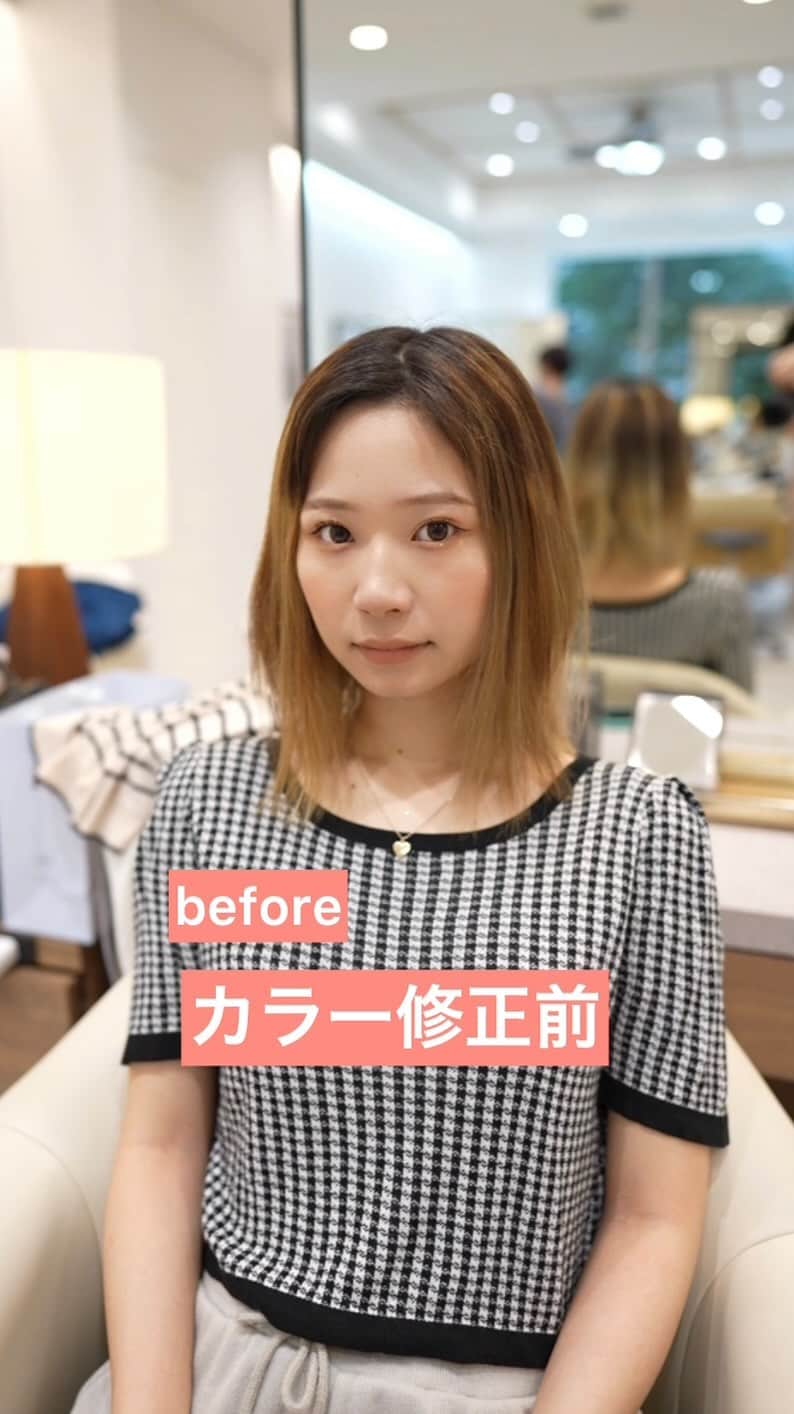 佐藤 康文のインスタグラム：「カラー修正動画です✂️✨　  様々なメニューに対応できますので気軽にご相談ください🤲  #韓国ヘア#韓国ファッション #ボブ#グレージュ#外ハネ#美容師#美容院 #美容#撮影#撮影モデル#サロモ#サロンモデル#モデル#ヘアスタイル#ヘア#アレンジ#ヘアアレンジ#hair#hairstyle #ヘアカタ#メイク#ヘアカラー#ヘアカタログ#ヘアセット#髪質改善#名古屋美容室 #」