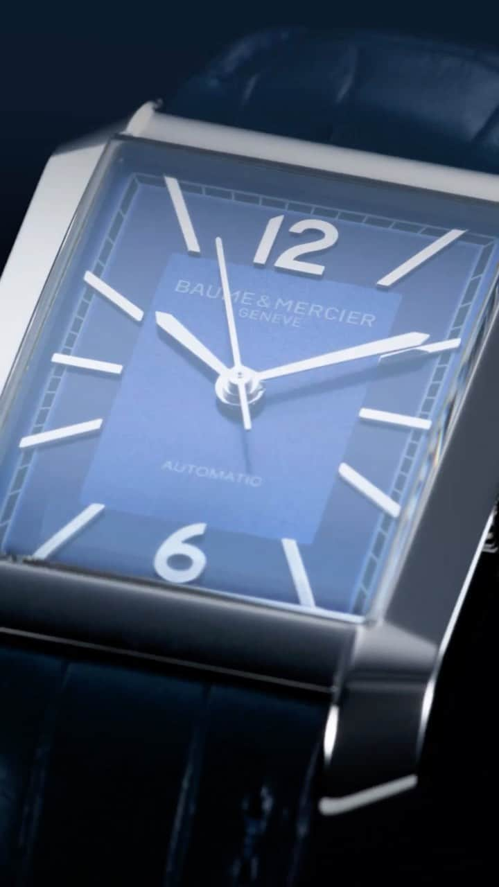 ボーンメルシーのインスタグラム：「Marvel at the sleek stainless steel rectangular case and the mesmerizing opaline sunbrushed blue dial.  How would you style the Hampton 10732 to elevate your own urban chic look? Share your styling ideas and tag us in your photos! -- Hampton 10732 Medium size, Automatic, 5 ATM, 38 hours power reservce, Interchangeable integrated blue bracelet. -- #BaumeetMercier #Hampton #ShapingTime #ArtDecoInspiration #DailyWatch  #Watches #Watch #InstaWatch #WatchOfTheDay #WatchesOfInstagram #WatchLover #WatchCollector #LuxuryWatch #InstaWatch #Style  #Elegant #WristWatch #Timepiece #WatchMaking  #InstaWatches」