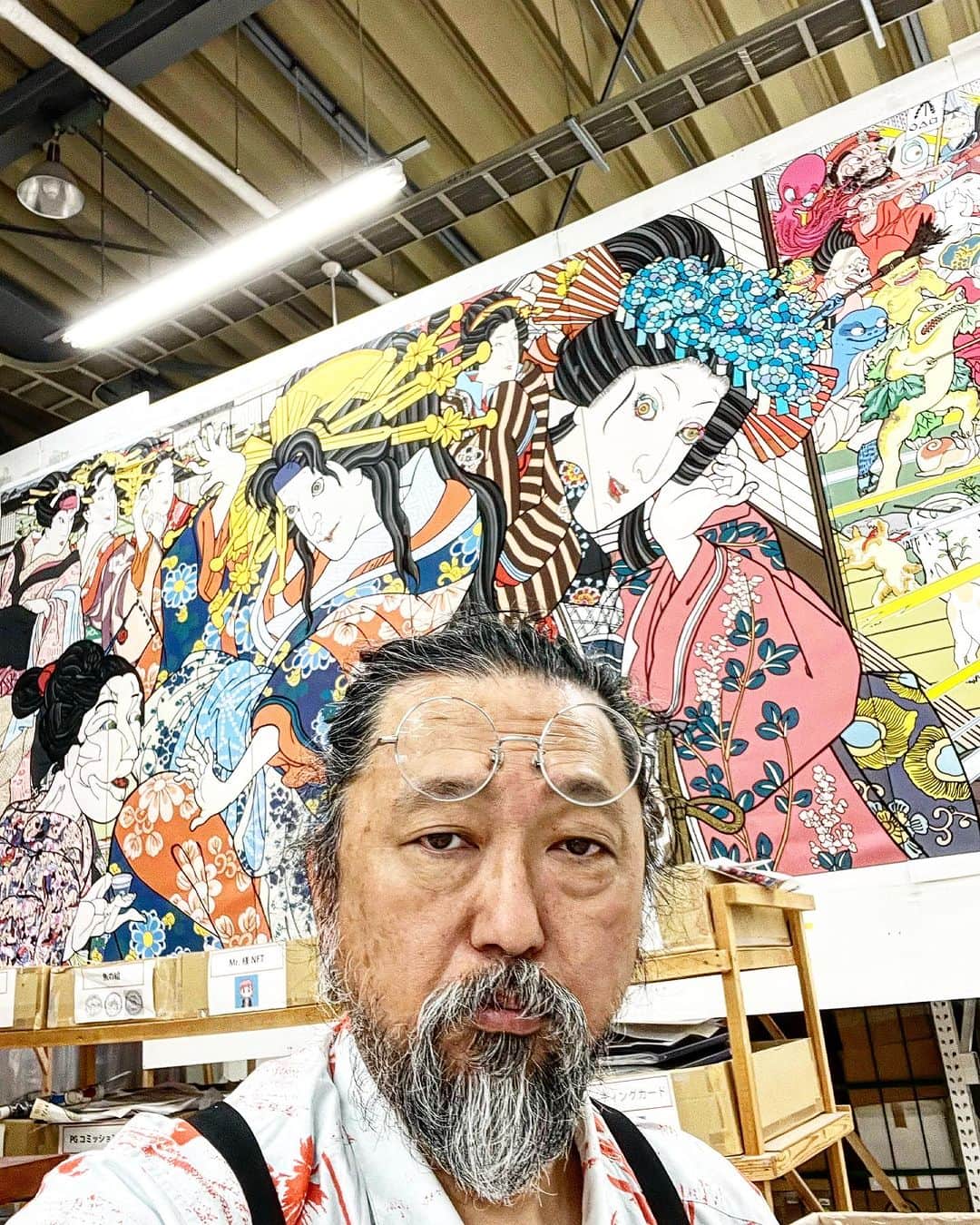 村上隆のインスタグラム：「3m✖️25m painting drawing, I still make w deta team. 😭😅」