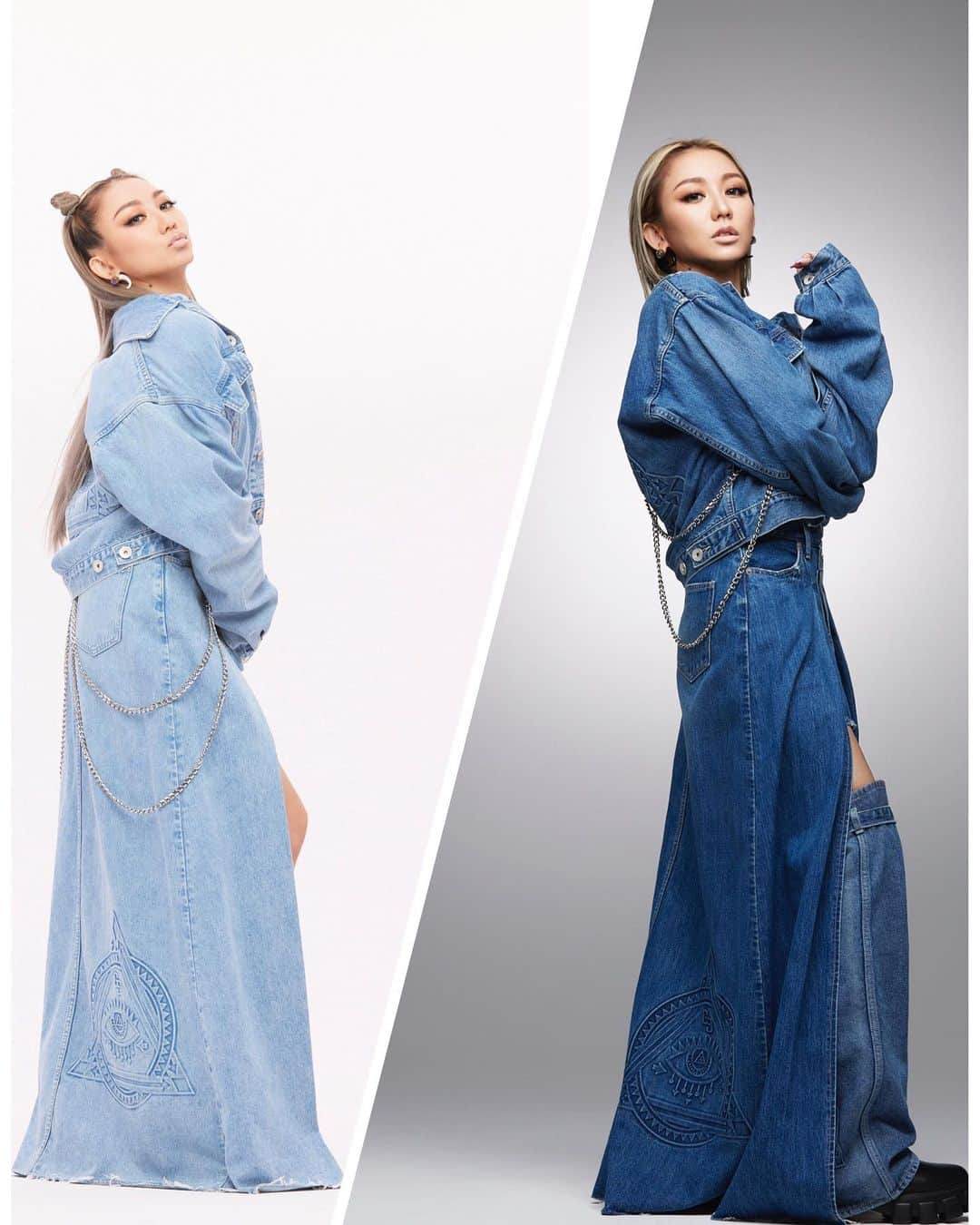倖田來未のインスタグラム：「. アイスブルーカラー🩵ブルーカラー💙 どちらがお好み？ ⁡ ps スカートは切りっぱなしにしてあるので、背丈に合わせてハサミ✂️でカットしてくださいねー！！ ⁡ #gyda #kodakumi #倖田來未」