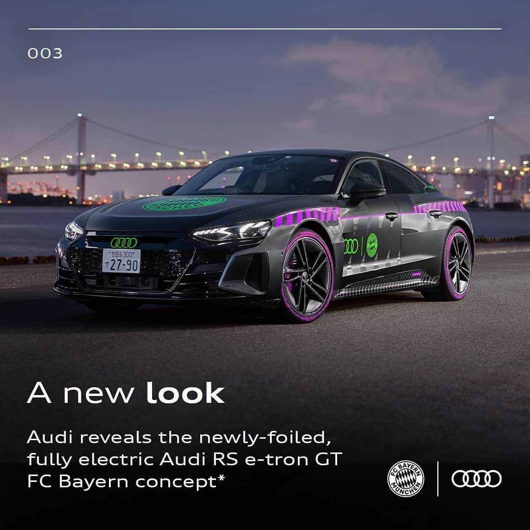 バイエルン・ミュンヘンさんのインスタグラム写真 - (バイエルン・ミュンヘンInstagram)「💯 What a month for our partnership with @audiofficial: a truly exciting Audi Summer Tour in Tokyo and Singapore, the renewal of our partnership and finally, the revealing of a new exciting Audi RS e-tron GT* inspired by our new away jersey.  #AudixFCB #LeadingMoments #FutureIsAnAttitude #FCBayern  *𝖠𝗎𝖽𝗂 𝖱𝖲 𝖾-𝗍𝗋𝗈𝗇 𝖥𝖢 𝖡𝖺𝗒𝖾𝗋𝗇 𝖼𝗈𝗇𝖼𝖾𝗉𝗍: 𝖯𝗈𝗐𝖾𝗋 𝖼𝗈𝗇𝗌𝗎𝗆𝗉𝗍𝗂𝗈𝗇 (𝖼𝗈𝗆𝖻𝗂𝗇𝖾𝖽) 𝗂𝗇 𝗄𝖶𝗁/100 𝗄𝗆: 22.1–19.8; 𝖢𝖮2 𝖾𝗆𝗂𝗌𝗌𝗂𝗈𝗇𝗌 (𝖼𝗈𝗆𝖻𝗂𝗇𝖾𝖽) 𝗂𝗇 𝗀/𝗄𝗆: 0. 𝖮𝗇𝗅𝗒 𝖼𝗈𝗇𝗌𝗎𝗆𝗉𝗍𝗂𝗈𝗇 𝖺𝗇𝖽 𝖾𝗆𝗂𝗌𝗌𝗂𝗈𝗇 𝗏𝖺𝗅𝗎𝖾𝗌 𝖺𝖼𝖼𝗈𝗋𝖽𝗂𝗇𝗀 𝗍𝗈 𝖶𝖫𝖳𝖯 𝖺𝗇𝖽 𝗇𝗈𝗍 𝖺𝖼𝖼𝗈𝗋𝖽𝗂𝗇𝗀 𝗍𝗈 𝖭𝖤𝖣𝖢 𝖺𝗋𝖾 𝖺𝗏𝖺𝗂𝗅𝖺𝖻𝗅𝖾 𝖿𝗈𝗋 𝗍𝗁𝖾 𝗏𝖾𝗁𝗂𝖼𝗅𝖾. 𝖳𝗁𝖾 𝖽𝖾𝖼𝖺𝗅 𝗈𝖿 𝗍𝗁𝖾 𝗏𝖾𝗁𝗂𝖼𝗅𝖾 𝗂𝗅𝗅𝗎𝗌𝗍𝗋𝖺𝗍𝖾𝖽 𝗂𝗌 𝖼𝗎𝗋𝗋𝖾𝗇𝗍𝗅𝗒 𝗇𝗈𝗍 𝖺𝗏𝖺𝗂𝗅𝖺𝖻𝗅𝖾 𝖾𝗂𝗍𝗁𝖾𝗋 𝖺𝗌 𝗌𝗍𝖺𝗇𝖽𝖺𝗋𝖽 𝗈𝗋 𝗈𝗉𝗍𝗂𝗈𝗇𝖺𝗅 𝖾𝗊𝗎𝗂𝗉𝗆𝖾𝗇𝗍.」8月10日 18時04分 - fcbayern