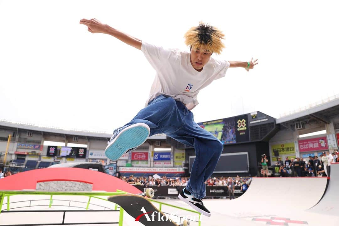 アフロスポーツのインスタグラム：「根附海龍/Kairi Netsuke (JPN), MAY 14, 2023 - Skateboarding : X Games Chiba 2023 Men's Skateboard Street Final at ZOZO Marine Stadium, Chiba, Japan.  Photo:bYUTAKA  #skateboard #sportphoto #sportphotography #スポーツ写真」