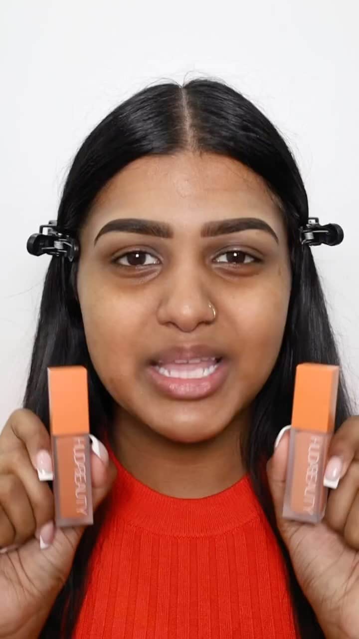 Huda Kattanのインスタグラム：「Thank you for your amazing video beautiful ❤️❤️❤️ @beautybymathu uses shades Peach & Papaya!   Time to slay that color-correcting game! 🔥💄  Say hello to our #FAUXFILTER Color Corrector lineup with 5 stunning shades designed for every complexion:  🌸 PINK POMELO: Soft pink for fair to light skin tones 🍑 PEACH: Subtle pinky-orange for light to medium skin tones 🥭 MANGO: Deep pink-orange for medium to tan skin tones 🧡 PAPAYA: Intense orange for tan to deep tan skin tones 🔴 BLOOD ORANGE: Bold red for deep tan to rich skin tones  Which shade’s your ultimate match? 🌟🎨」