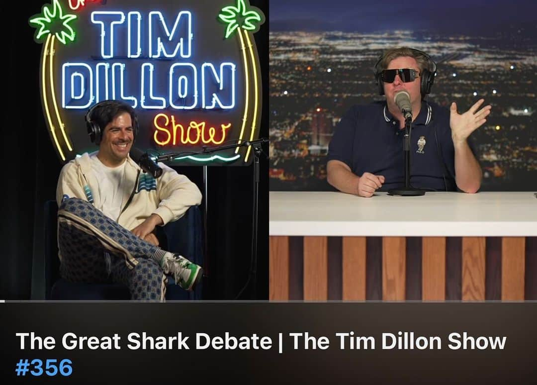 イーライ・ロスさんのインスタグラム写真 - (イーライ・ロスInstagram)「@timjdillon , an American hero, and I sit down to solve the shark crisis. Did we do it? Yes or yes. Now available wherever you stalk Tim.  To learn more watch my doc #Fin on @streamonmax & @discoveryplus」8月10日 23時51分 - realeliroth