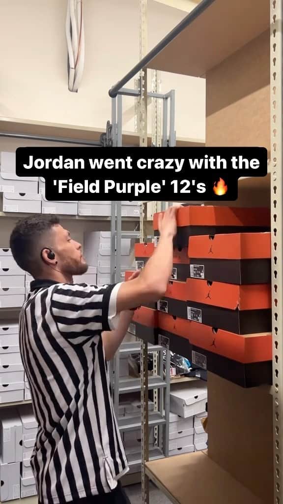 Foot Lockerのインスタグラム：「That purple and gold hits different 😮‍💨  Grab the Jordan Retro 12 'Field Purple' drops 8/12 in full family sizing. Reserve your pair now in the Foot Locker app!」