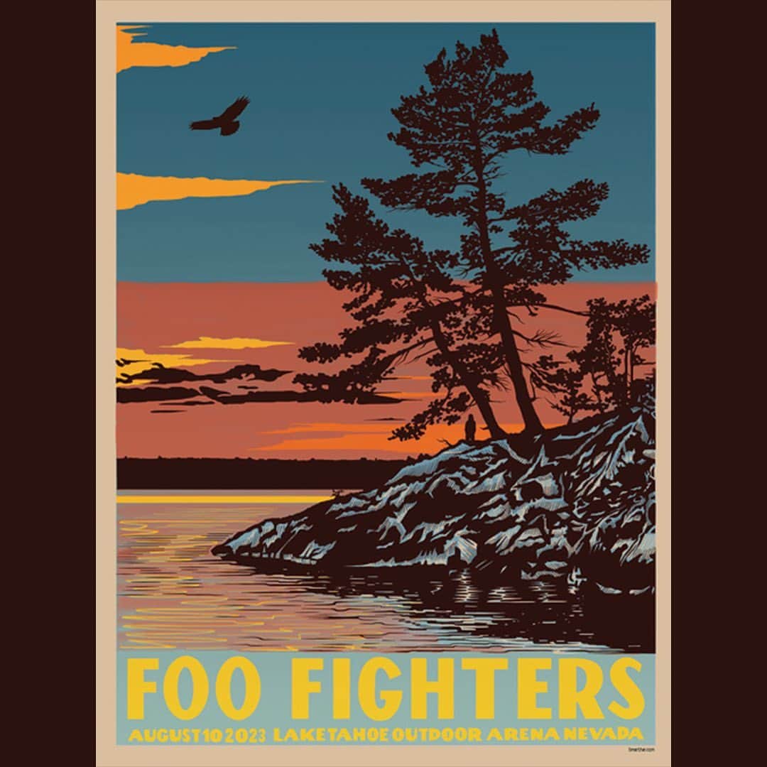 フー・ファイターズのインスタグラム：「LAKE TAHOE LET’S ROCK!!! 🤘  5:30pm Doors Open 7:00pm @thebreeders  8:30pm #FooFighters   🖌️ @b_methe」