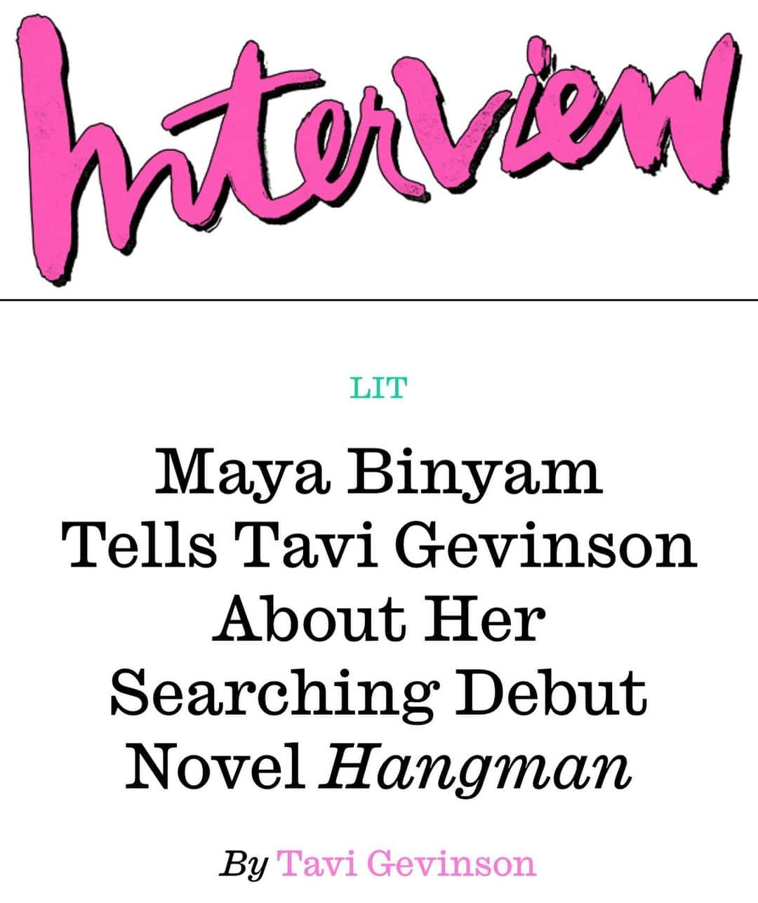 タヴィ・ゲヴィンソンさんのインスタグラム写真 - (タヴィ・ゲヴィンソンInstagram)「I interviewed @new__trick for @interviewmag about her astonishing new book Hangman. I also wrote about why I loved it so much. Link in bio ‼️」8月11日 2時24分 - tavitulle