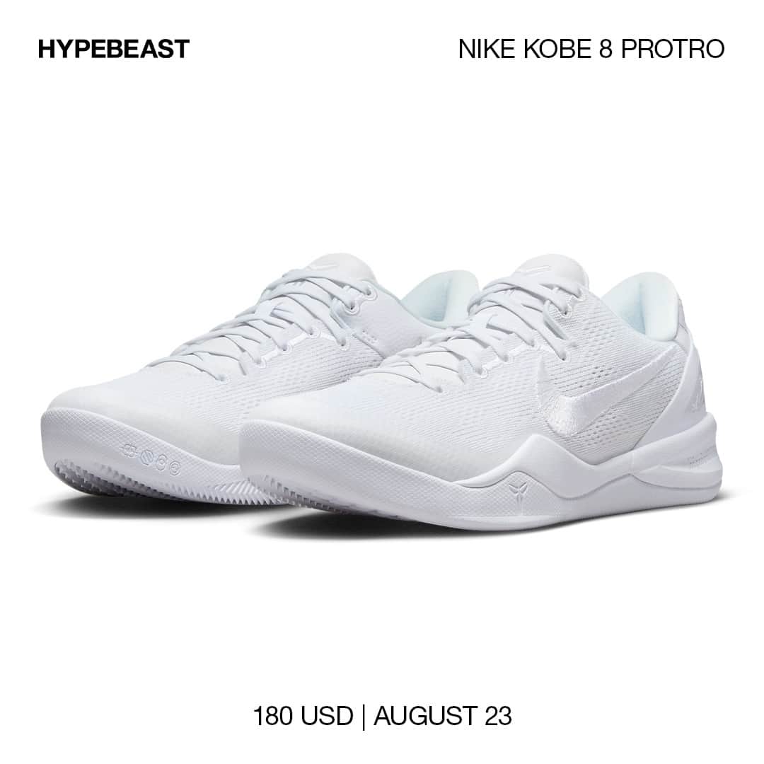 HYPEBEASTさんのインスタグラム写真 - (HYPEBEASTInstagram)「@hypebeastkicks: @nikebasketball is gearing up to reintroduce Kobe Bryant's signature line, and kicking things off on the footwear side will be the debut of the Kobe 8 Protro "Halo."⁠ ⁠ The Black Mamba's hardwood-ready silhouette retains all of its original design cues including the breathable mesh uppers, embroidered Swooshes and glossy heel cages, all of which have been dressed with an angelic, all-white outfit.⁠ ⁠ Mark your calendars because these Kobe kicks are scheduled to drop on August 23, 2023 for $180 USD in celebration of Bryant's birthday. ⁠ Photo: Nike」8月11日 4時01分 - hypebeast