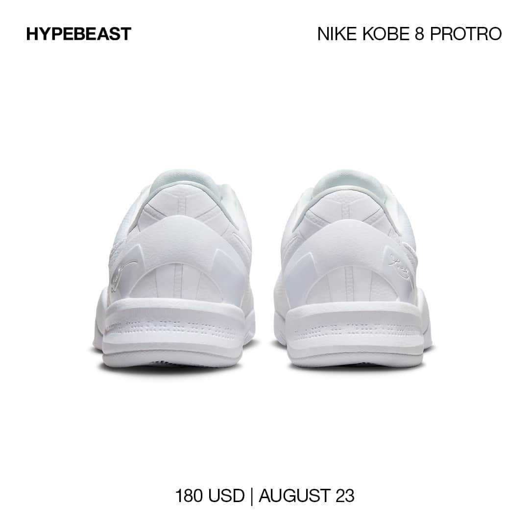 HYPEBEASTさんのインスタグラム写真 - (HYPEBEASTInstagram)「@hypebeastkicks: @nikebasketball is gearing up to reintroduce Kobe Bryant's signature line, and kicking things off on the footwear side will be the debut of the Kobe 8 Protro "Halo."⁠ ⁠ The Black Mamba's hardwood-ready silhouette retains all of its original design cues including the breathable mesh uppers, embroidered Swooshes and glossy heel cages, all of which have been dressed with an angelic, all-white outfit.⁠ ⁠ Mark your calendars because these Kobe kicks are scheduled to drop on August 23, 2023 for $180 USD in celebration of Bryant's birthday. ⁠ Photo: Nike」8月11日 4時01分 - hypebeast