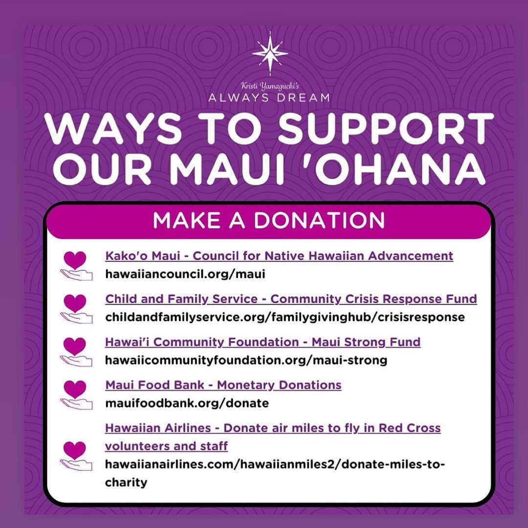 クリスティー・ヤマグチさんのインスタグラム写真 - (クリスティー・ヤマグチInstagram)「Our beloved Maui needs help. Here are some ways to support the Ohana. #prayformaui 🌈💔🙏」8月11日 7時49分 - kristiyamaguchi