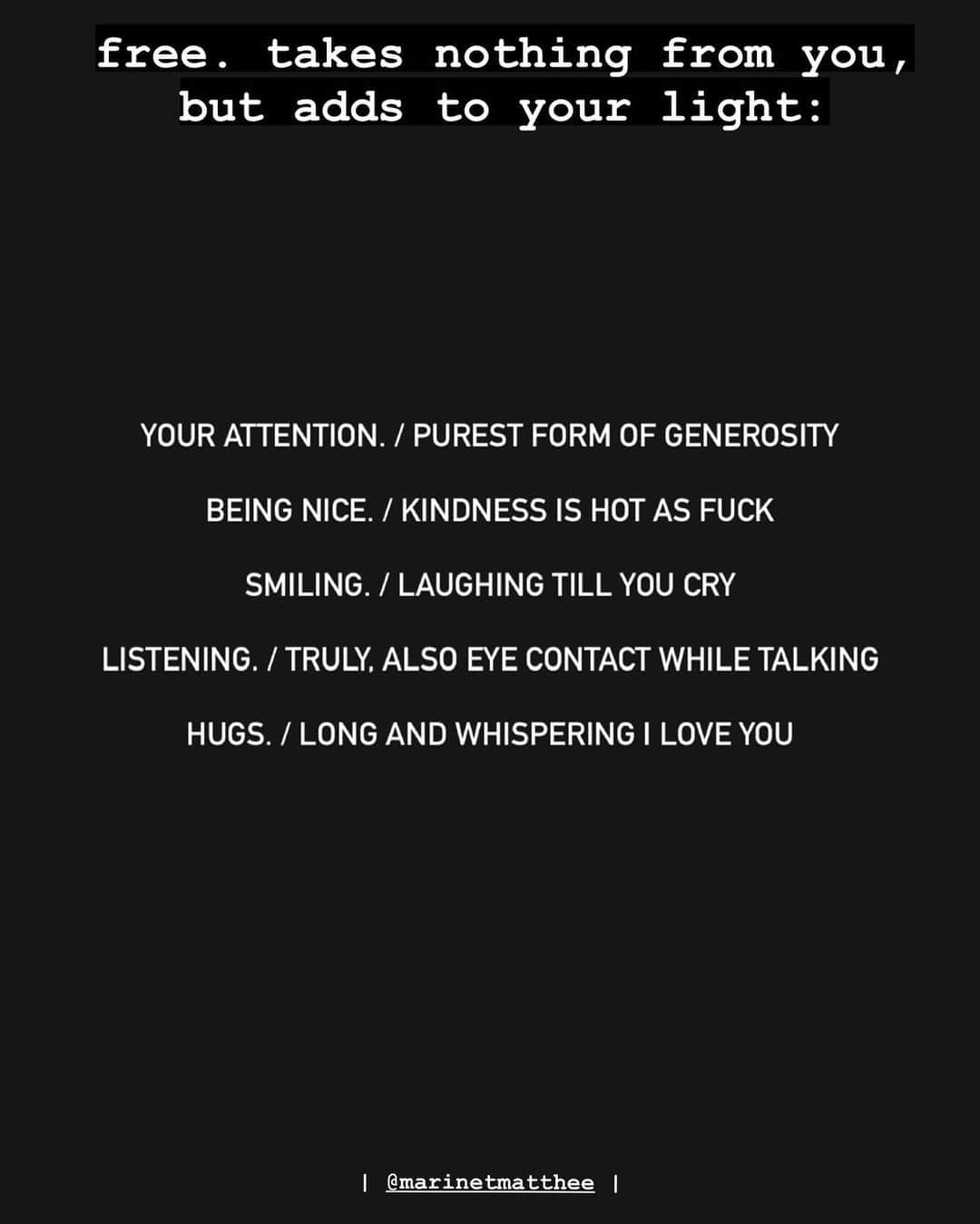 Marinet Mattheeさんのインスタグラム写真 - (Marinet MattheeInstagram)「I don’t know who needs to hear this today.  Take what you need and spread the love beautiful people.  We are here for a wild time, not a very long time. Imagine you knew how special you are…  #mentalhealth #growthmindset #thenow #lifehacks #biohacking #mindset #alchemy #alchemist #alchemical #love #selfdevelopment #awareness #nlppractitioner #nlp #lifecoaching #upgrade」8月11日 8時01分 - marinetmatthee