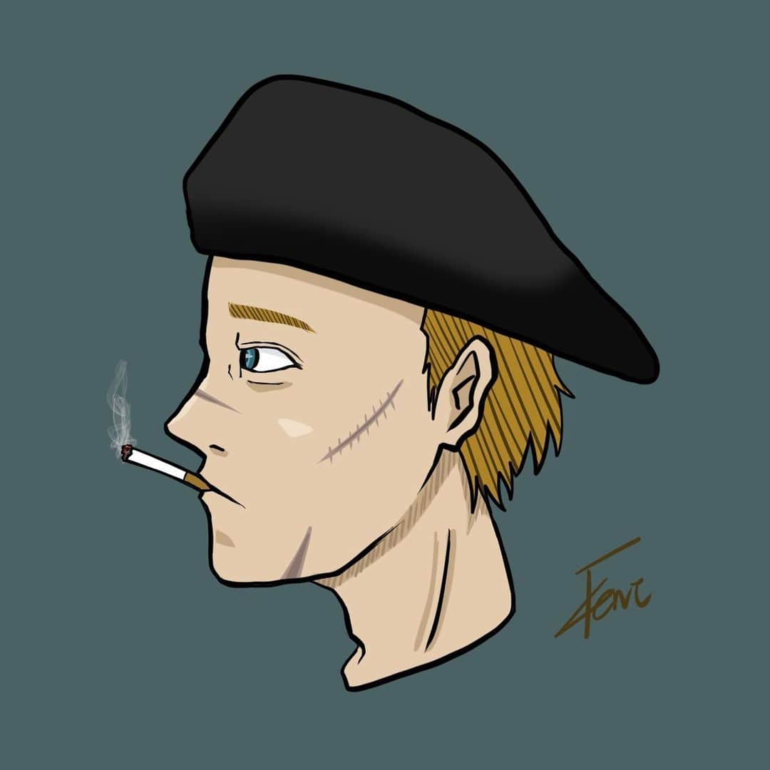 のインスタグラム：「訳アリな男  #illustration #イラスト #落書き #design #fyp #実は凄腕のヒットマン #傷が物語る #普段はのほほんとしてる #優しい人ほど #こわいやつ #竹下健人」