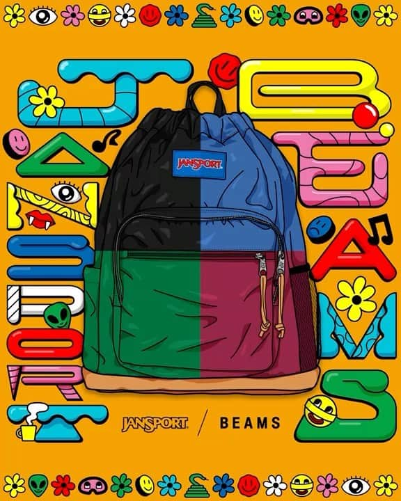 BEAMS MENのインスタグラム：「… JANSPORT × BEAMS 『JanSport Pack and Go』 . アメリカを代表する老舗バッグパックブランド〈JANSPORT〉との第3弾となるコラボレーションアイテムをリリース。 軽快さを連想させる『JanSport Pack & Go』と題し、ブランドの代名詞である『Right Pack』の発売初期モデルをベースにナップサック仕様にアップデート。 クラシックな見た目ながら、小分けがしやすいフロントポケットやアクセスしやすいサイドポケットを施すなど現代にマッチするアイテムに仕上がりました。さらには、本作のために製作した〈BEAMS〉のコーポレートカラーのオレンジをブランドのロゴに落とし込んだスペシャルなステッカーが付属します。  〈BEAMS〉では、ブラック / グリーン/ ネイビーの3色、〈BEAMS BOY〉ではバーガンディを展開。各レーベル取り扱い店舗(一部店舗を除く)、ビームス公式オンラインショップにて8月11日（金・祝）より予約をスタートし、9月2日（土）より発売です。 ぜひお見逃しなく！ . Illustration by Rimo_ @rimo_at_work . @jansport @jansportjp @beams_official @beams_mens_casual @beams_boy_official #jansport #beams #packandgo」