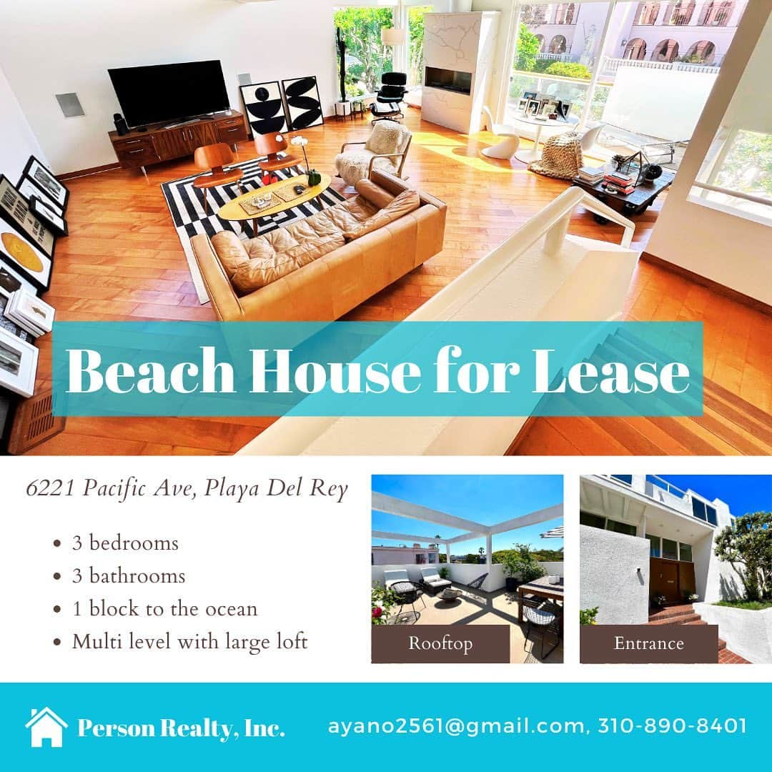 小嶋彩乃のインスタグラム：「🏝️ New Listing in Playa Del Rey! 🏄   Rent: $11,500 Size: 2,921 sqft 3 bed/ 3 bath  Welcome to coastal living perfection in this multi-level, open-concept single-family house! Conveniently situated near shops, restaurants, and local amenities!  ビーチまで徒歩10秒！プラヤデルレイの吹き抜け3階建ての一軒家✨各ベッドルーム、バスルーム、キッチンはリモデルしたばかり！広いルーフトップは、日光浴、ヨガ、ティータイムなどなど、海風を感じながら特別な時間を過ごせます☺️✨お家から裸足で海へ行ってそのまま帰って来れるなんて…最高🥹❤️公園も目の前にあります！  #realestate #lease #newlisting #realtor  #beachhouse #oceanfront #playadelrey #beachlover #surfing #dreamhome #househunting #interiordesign #losangeles #california #propertymanagement #calilife #家探し #不動産 #ロサンゼルス #カリフォルニア #海辺の暮らし #海が好き #海外生活 #アメリカ生活 #賃貸 #移住計画」