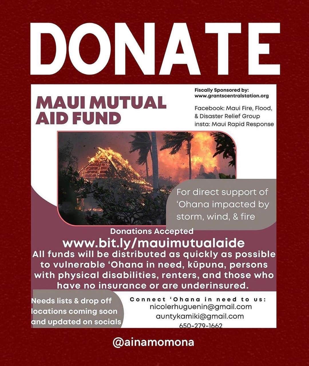 アンナ・パキンさんのインスタグラム写真 - (アンナ・パキンInstagram)「Posted @withregram • @ainamomona Maui needs you ✊🏽  Please make an effort to donate to Maui if possible.   Follow @kakoo_haleakala for updates!   —  ‘Āina Momona is standing up this fundraiser to support our Maui community. All the funds raised will be given to the Hawaii Community Foundation Maui County Strong Fund https://www.hawaiicommunityfoundation.org/maui-strong to support disaster relief on Maui.  We are using this ActBlue platform because giving is quick and easy, and the funds come to us immediately, allowing us to get these funds to families in need faster. An accounting of all the monies raised through this fundraiser and our distribution to HCF will be posted to our website.   Mahalo for your support.  — Correction on slide 4: Fundraiser is hosted by @ilimanator not @thekuproject   #mauihawaii #wildfires #mauilife #mauinokaoi #ainamomona #aina」8月12日 1時02分 - _annapaquin