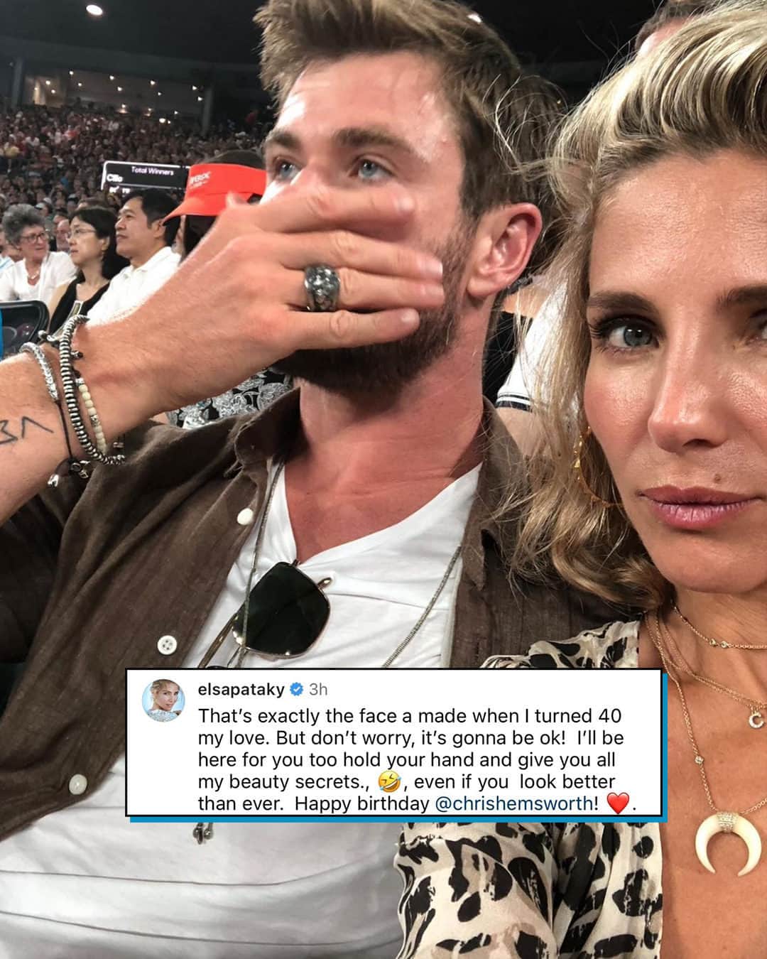 E! Onlineさんのインスタグラム写真 - (E! OnlineInstagram)「Elsa Pataky's birthday tribute to Chris Hemsworth is just a-Thor-able. 🥹🎂 She pokes fun at her husband in a Instagram post at the link in our bio. (📷: Instagram)」8月12日 1時20分 - enews