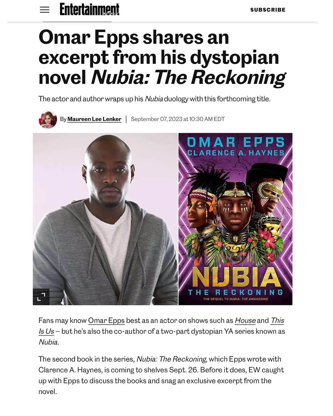 オマー・エップスのインスタグラム：「For folks’ reading pleasure, an in-depth interview with Omar by @themaureenlee for @entertainmentweekly about forthcoming Nubia: The Reckoning and the Nubia series in general, followed by an exclusive excerpt of the book. Get ready…💫💫💫💫💫  Link to full interview & excerpt in stories.  an @omarepps & @getunderlined title」