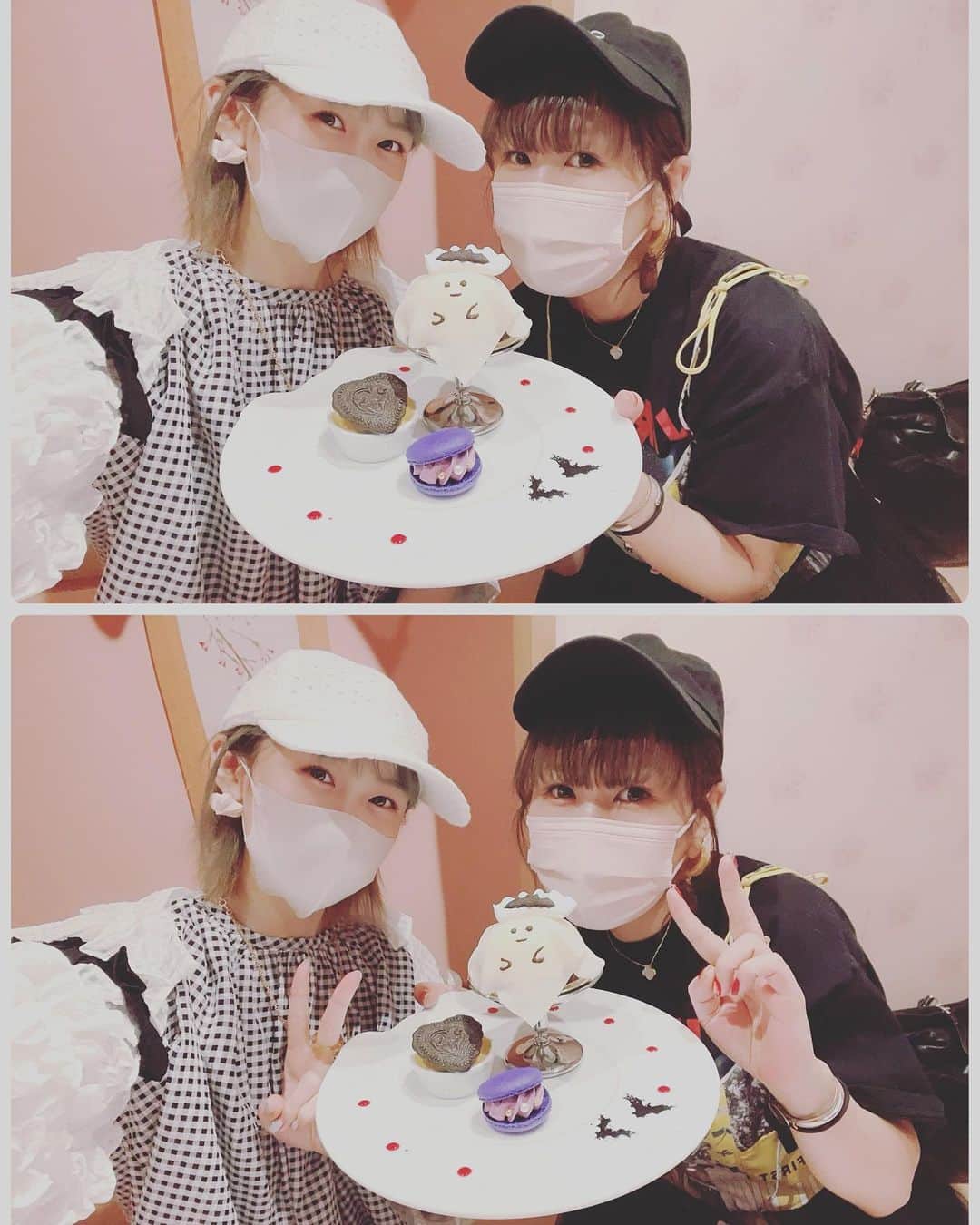 桜咲千依のインスタグラム：「nonchi(@nonchiandhanaka )さんとQ-potの2023AW展示会行ってきました😊  ハロウィン大好きだから、おばけちゃんケーキとか新作とかめちゃくちゃ可愛かった💕 他にもたくさんお買い物してきたのでまた後日👻🎀   #qpot #qpotcafe」