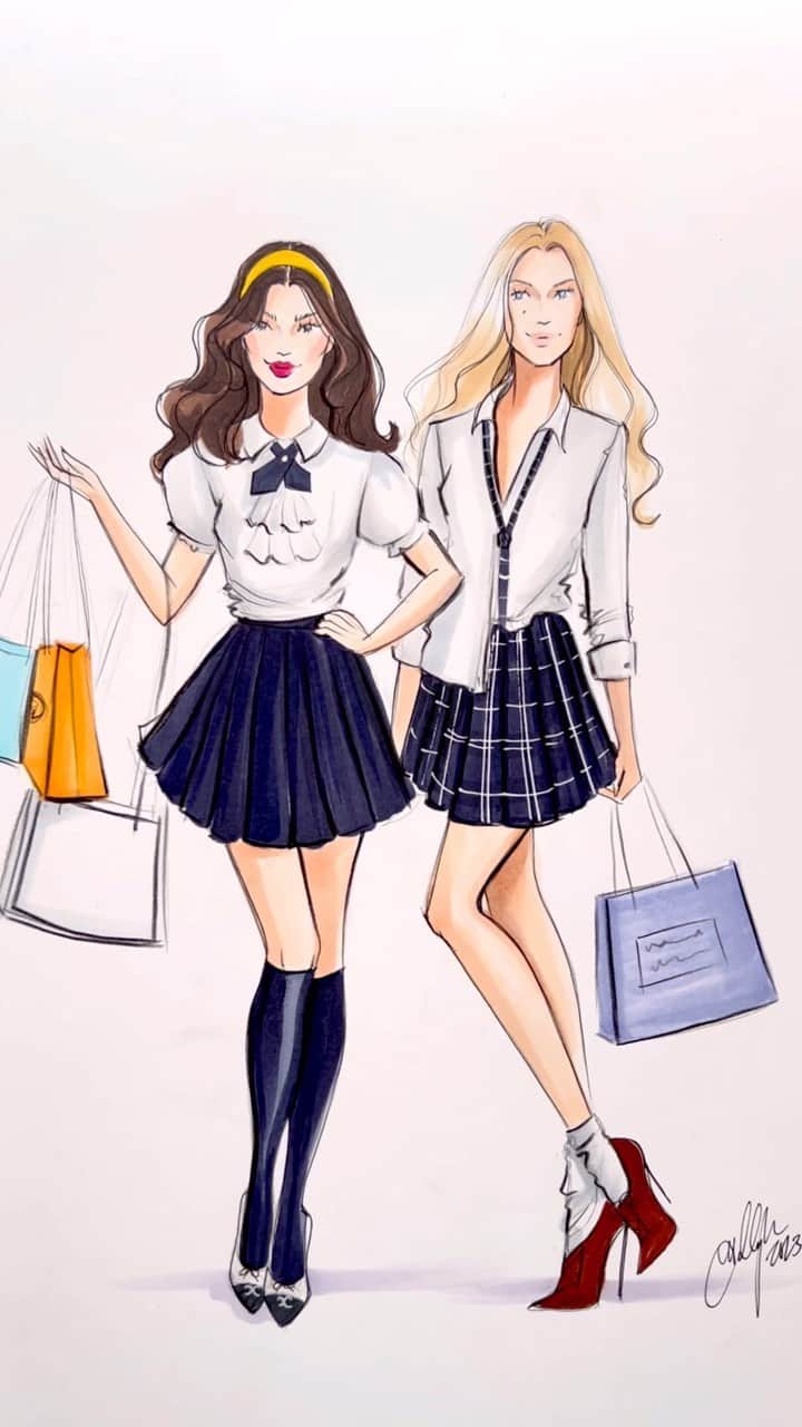 Holly Nicholsのインスタグラム：「Gossip Girl 💋 xoxo #gossipgirl #blairandserena #asmr #copic #fashionillustration #oddlysatisfying」
