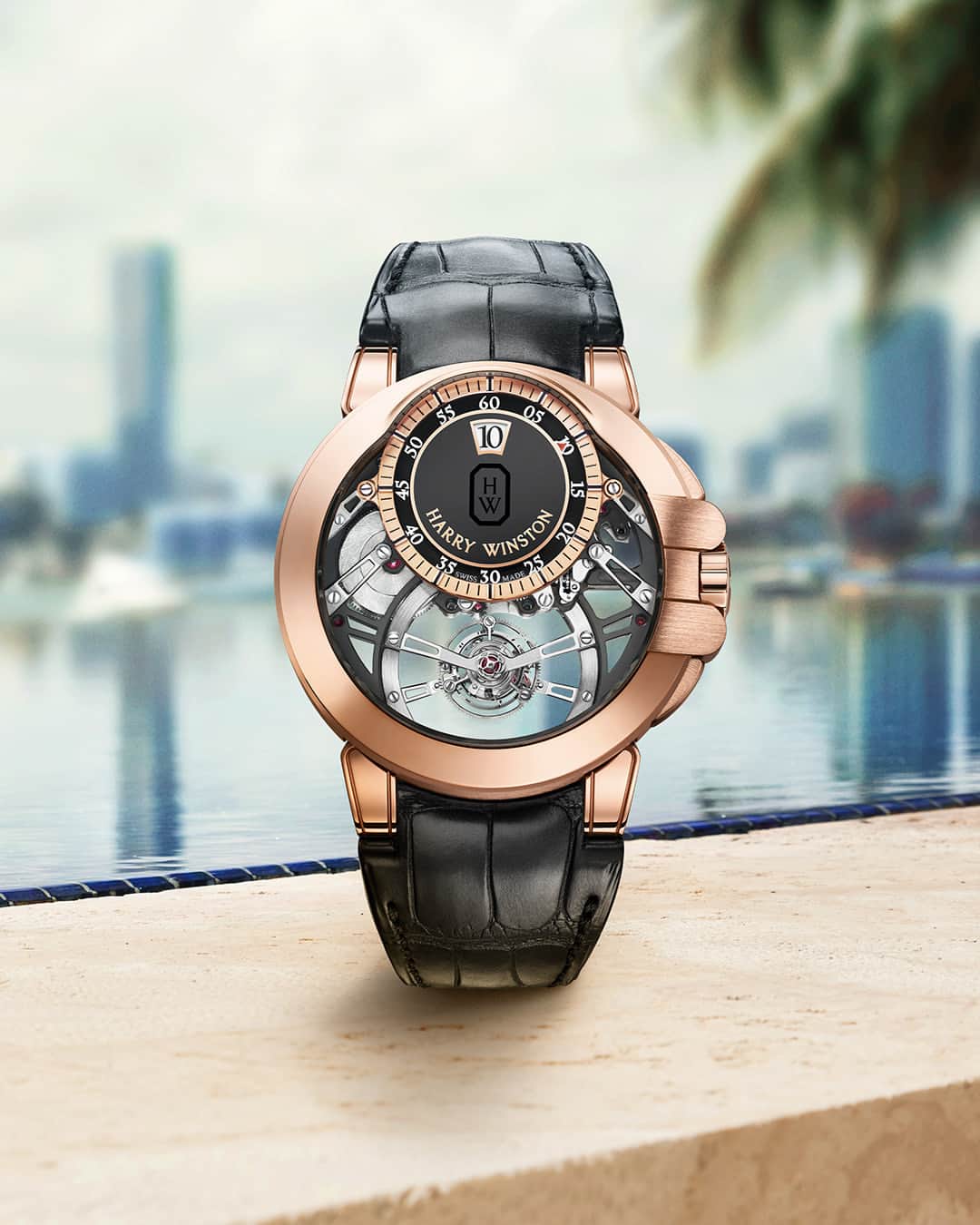 ハリー・ウィンストンのインスタグラム：「Inspired by modern architecture, the striking Ocean Tourbillon Jumping Hour promises extraordinary moments for its wearer. Tap the link to accent your wrist with this remarkable timepiece. #HarryWinston #HWOcean」