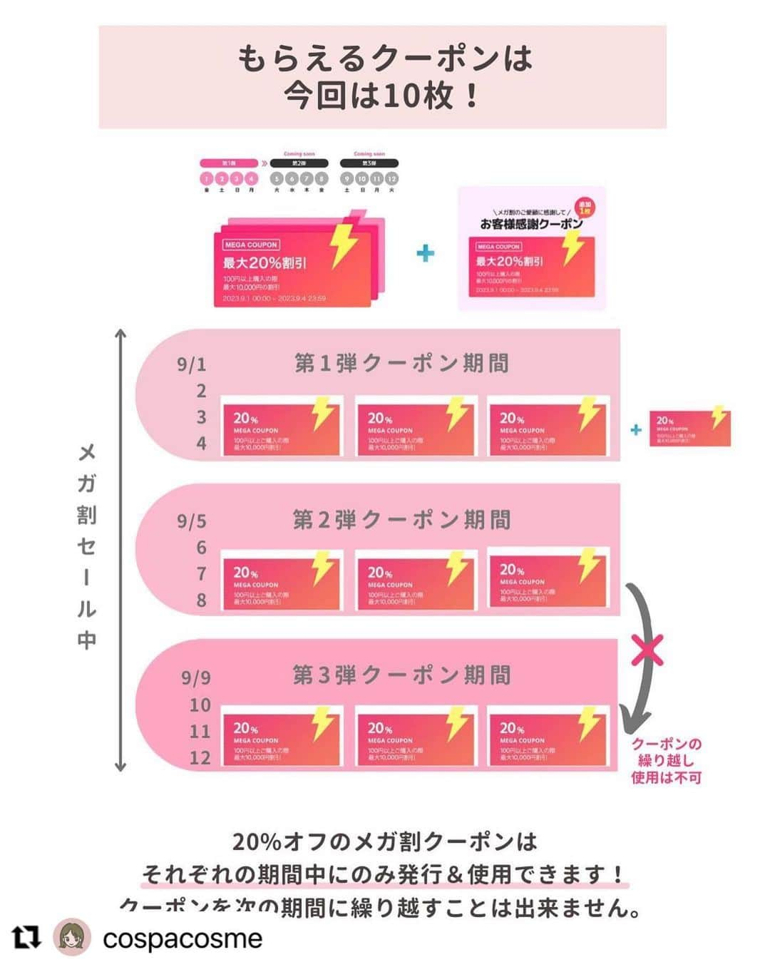 ハピタスさんのインスタグラム写真 - (ハピタスInstagram)「#Repost @cospacosme with @use.repost ・・・ 🦢 #Qoo10メガ割 （@qoo10.official ） 使い方徹底解説！！ ⁡ 9月1日から始まった Qoo10のメガ割セール！ ⁡ 今回は「メガ割の使い方」を 詳しく解説した投稿です！🥳🤍 ⁡ 私も初めてメガ割参加した時は クーポンの使い方がよく分からずに苦労しました😂 ⁡ このポストみてもわからないことがあれば 答えられるかは分かりませんが… 一応この投稿にコメントいただければと思います〜！ （DMは管理しきれないのでコメントの方が有難いです😂） ⁡ 良かったらメガ割のお買い物の参考にしてください🥺🤍 お友達にメガ割を勧めるときなどにも、 共有して貰えると嬉しいです🫶🏻 ⁡ そして！ポイントサイトの「ハピタス」を経由して お買い物すると更にお得になります…！！！ → @hapitas_official  ⁡ 今回はお得な「メガ割デビューキャンペーン」 もあるので是非チェックしてみてね🥹✨ ⁡ ハピタスは貯めたポイントが楽天ポイントや アマギフに簡単に変えられて汎用性高いのでおすすめ◎ 私はマイル用に貯めてます〜☺️✈️ ⁡ 過去ポストにもメガ割についての投稿あるので そちらも良かったら〜！ Twitterでも情報発信しています🕊 → @cospacosme ⁡ #コスパコスメ紹介 #メガ割購入品 #メガ割 #Qoo10 #qoo10購入品  #韓国スキンケア  #韓国コスメ #ハピタス #ポイントサイト #メガ割何買う #qoo10メガ割」9月9日 23時36分 - hapitas_official