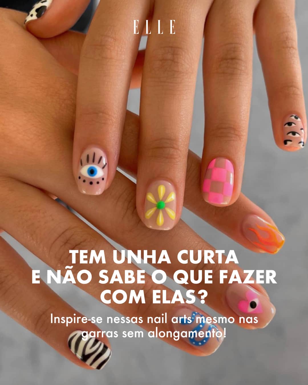 ELLE Brasilのインスタグラム：「Um carrossel de inspiração para quem tem unhas curtinhas, mas não quer deixar de se divertir! Qual você testaria já?」
