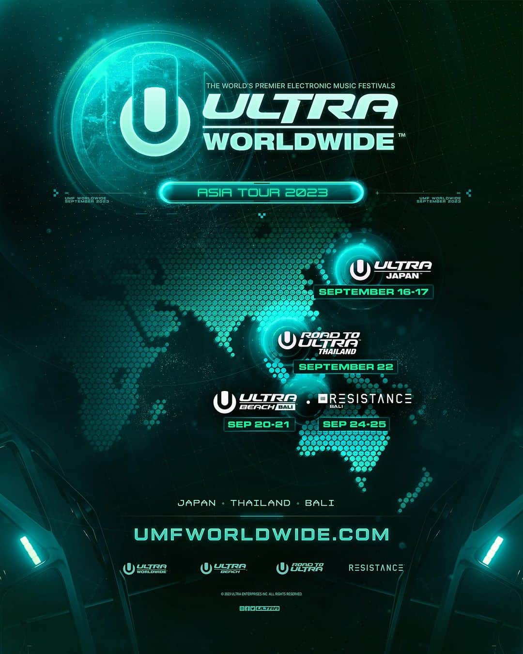Ultra Music Festivalのインスタグラム：「ULTRA Worldwide embarks on its tour through Asia in one week! Join us as we dance through Japan, Bali and Thailand over the next 3 weeks! #UltraWorldwide  @ultrajapan: Sept 16-17 @ultrabali: Sept 20-21 @ultrathailand: Sept 22 @resistance Bali: Sept 24-25」