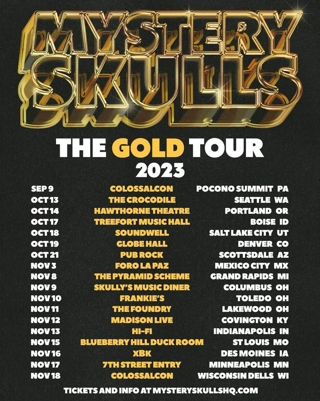 ミステリー・スカルズのインスタグラム：「New Shows Announced 🍾 On Sale Friday 🎟🎟🎟🎟 #mysteryskulls」