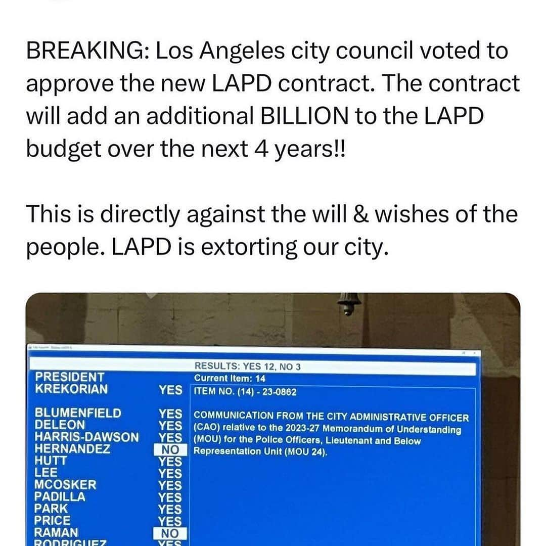 マット・マクゴリーさんのインスタグラム写真 - (マット・マクゴリーInstagram)「Truly despicable. The amount of other services that could be funded with this money. Things that actually contribute to people’s well-being and safety.   Repost @docmellymel ・・・ “City Council approved a contract to cops that makes their starting salary $97k…that’s before overtime and bonuses and at a time when the killings of our people and police corruption by lapd is at an all time high.  Grateful for the 3 City Councilmembers @cd1losangeles @cd13losangeles & @cd4losangeles who voted for what’s right and to THE PEOPLE for speaking out @blmlosangeles @africatowncoalition_ @peoplescitycouncil @stoplapdspying  Our only solution… Community.  No amount of money is worth your soul or the lives of your people.  #DontBeACop “」9月6日 3時19分 - mattmcgorry