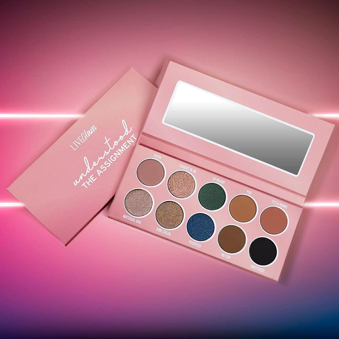 LiveGlamのインスタグラム：「Channel your inner Material Girl with the perfect blend of 5 mattes and 5 shimmers 💗👑 Our ‘Understood the Assignment’ palette passes the Vibe Check 💯Tap to shop! #LiveGlamFam」