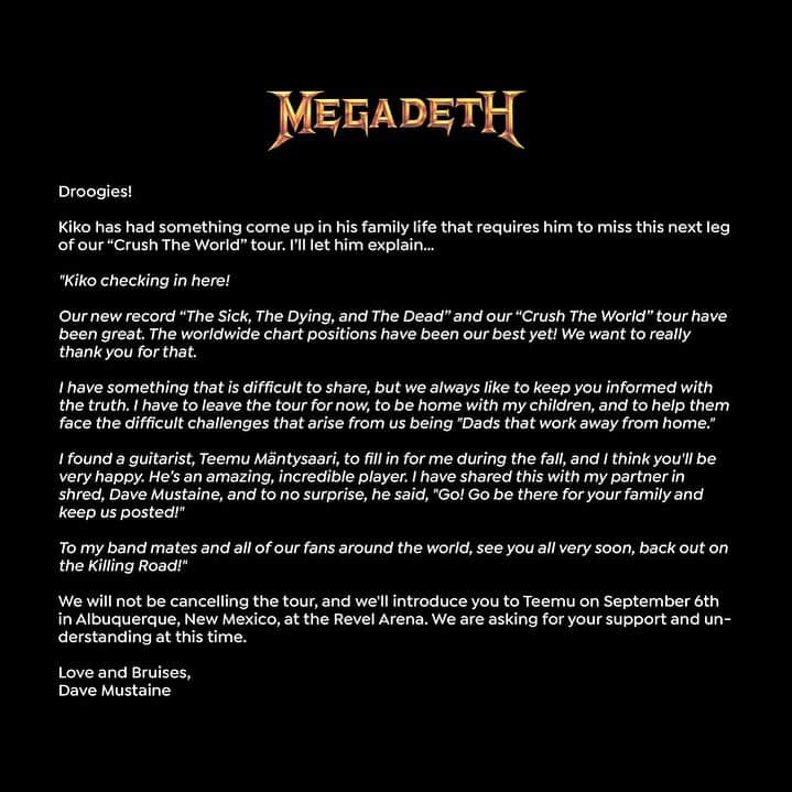 Megadethさんのインスタグラム写真 - (MegadethInstagram)「A message from the band #megadeth」9月6日 5時46分 - megadeth