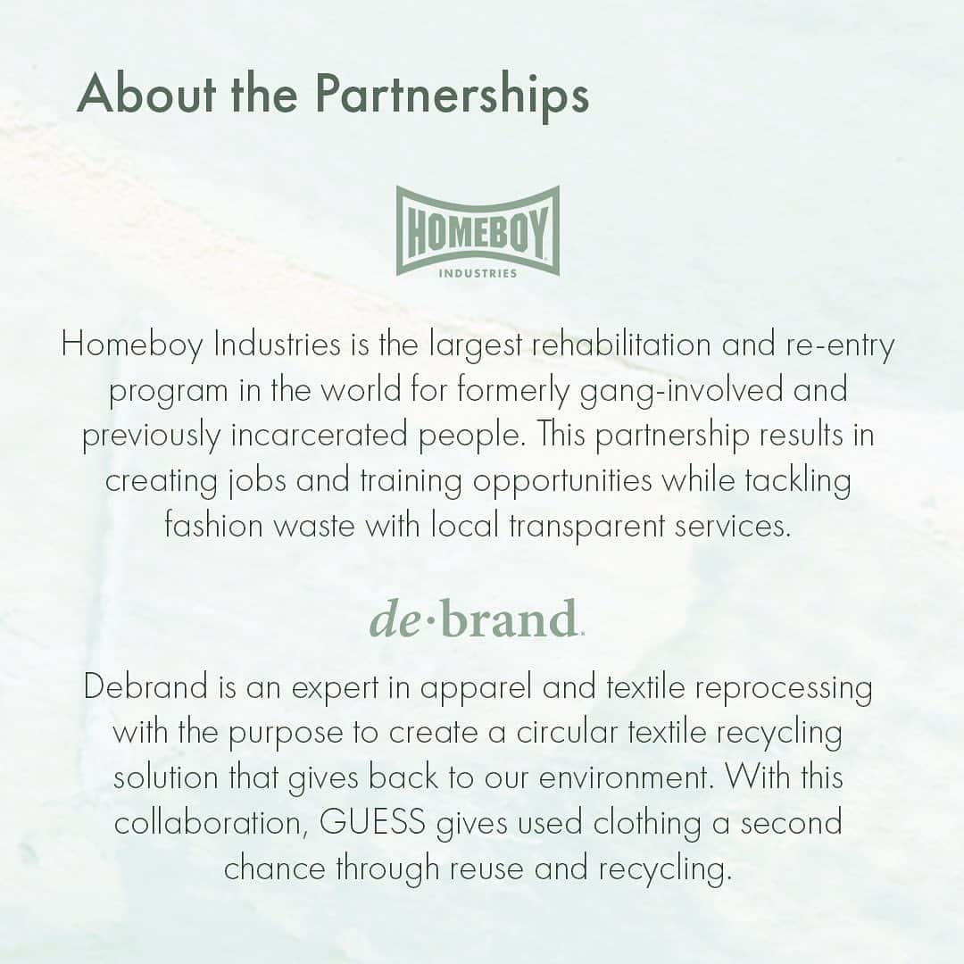ゲスさんのインスタグラム写真 - (ゲスInstagram)「Be a part of the change. We've partnered with Social Enterprise @homeboyindustries in the United States and Debrand Services in Canada for our in-store recycling project. #GUESSEco」9月6日 6時19分 - guess