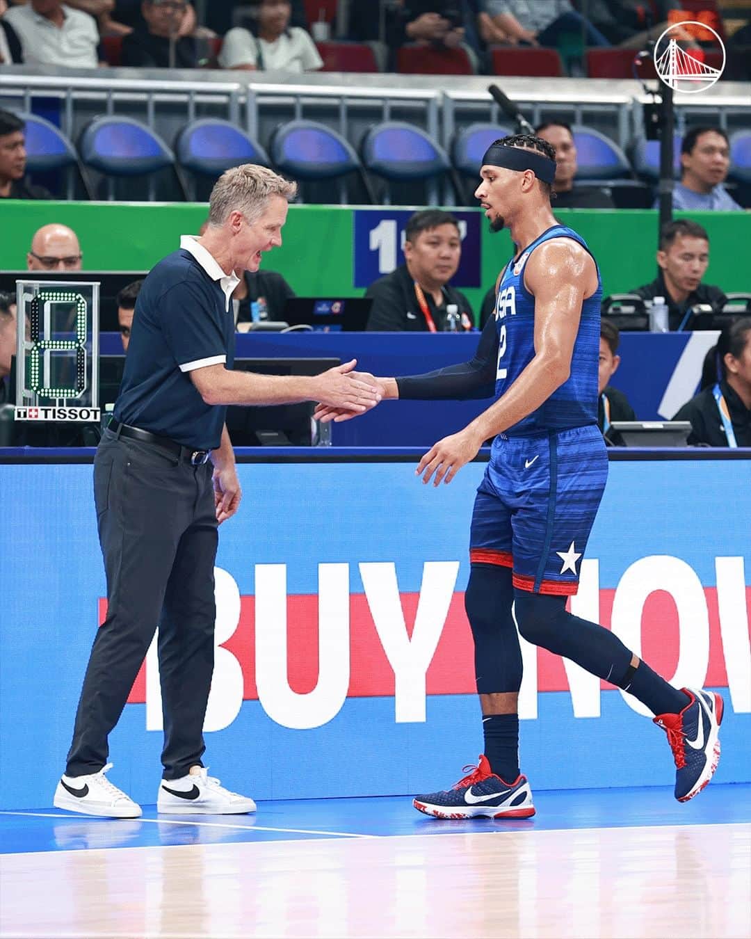 ゴールデンステート・ウォリアーズのインスタグラム：「ONWARDS.  Steve Kerr & @usabasketball have defeated Italy to advance to the FIBA World Cup Semifinals. 🇺🇸」