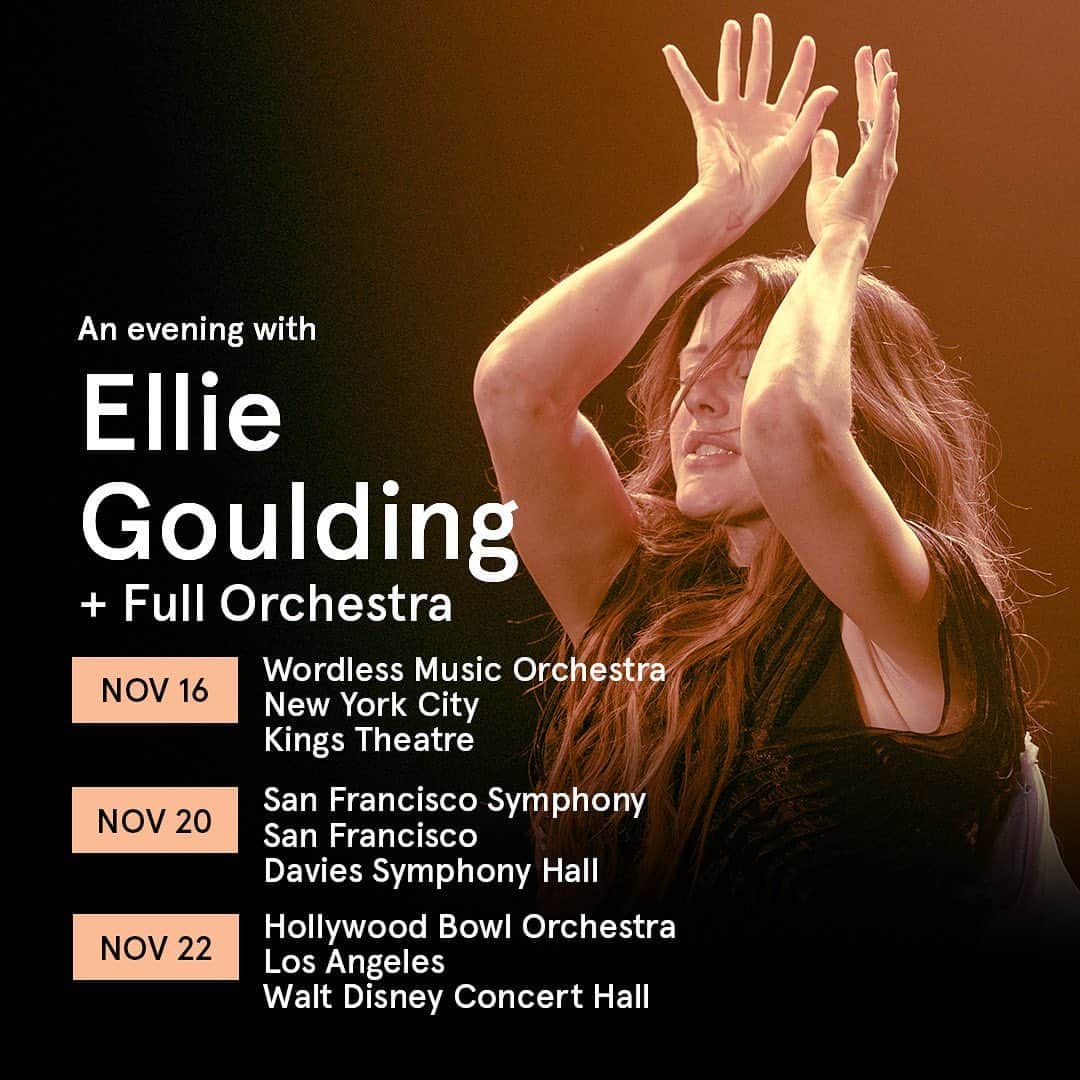 エリー・ゴールディングのインスタグラム：「So thrilled and excited to finally be back in the states again to see you all. It’s been too long and I’m sorry but that’s why I have made these shows extra special. I’m finally getting to showcase my songs in a way I’ve always wanted to. This will be the first time I’ve ever performed songs (going all the way back to my first wee album Lights) with an orchestra. Please join us for some magical evenings. Pre-sale starts tomorrow, Sep. 7 at 10am PDT/1pm EST, general sale starts Friday, Sep. 8 at 10am PDT/1pm EST 💙」