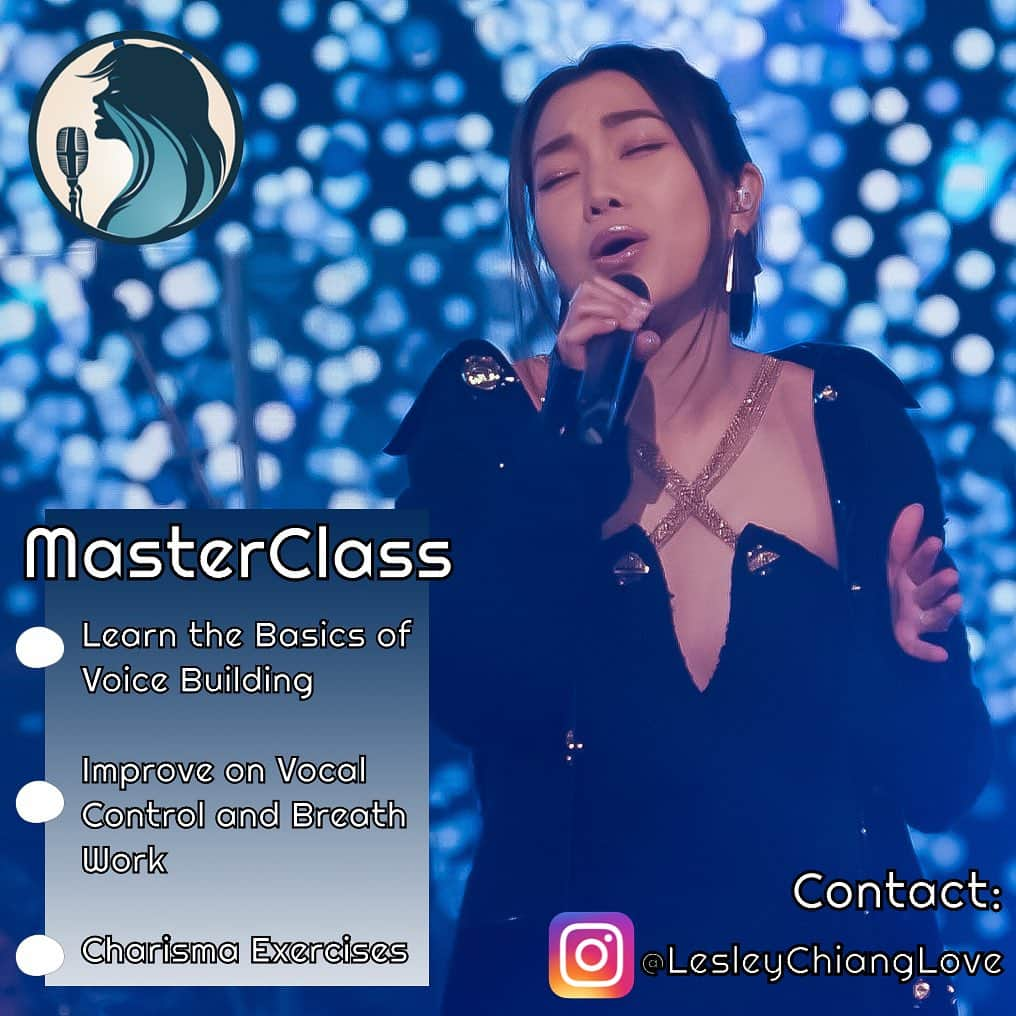 レスレイ・チアンのインスタグラム：「MasterClass with Lesley Chiang 🤍 Learn voice building, warm up exercises, projection and announciation in speech and singing, charisma and performance skills! She’s 0-100!  DM for more details! 🎤✨  #singing #lessons #voicebuilding #vocal #vocalcoach」