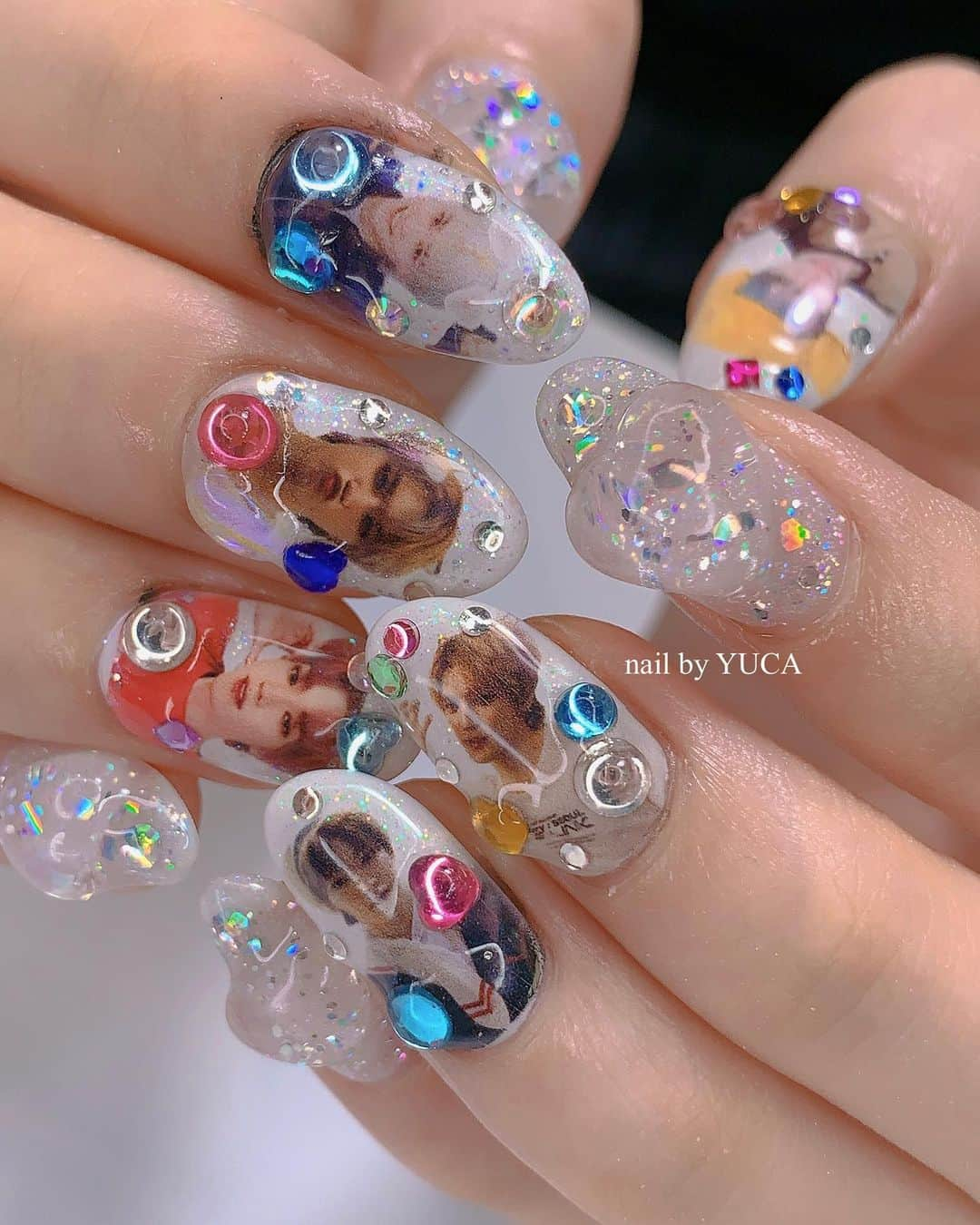 YUCAのインスタグラム：「print nail😽 ⁡ ⁡ ⁡ #プリントネイル #nct  #nail #ネイル #젤네일 #네일  #tettynail #유카네일 #美甲 #yucanail #テヨン」