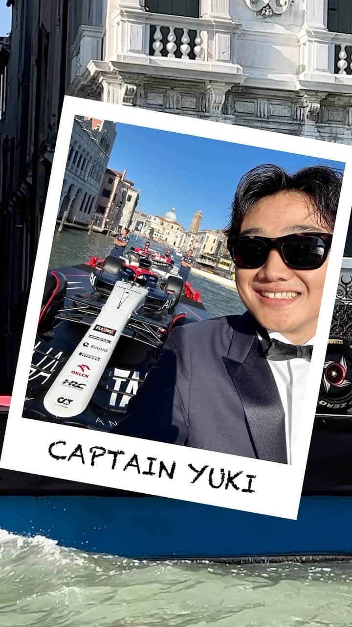 角田裕毅のインスタグラム：「Cruising with Yuki 😎  The @alphataurif1 squad head to the Venice premiere of their ‘Whatever It Takes’ documentary in style 🛥️  #F1 #Formula1 @yukitsunoda0511」