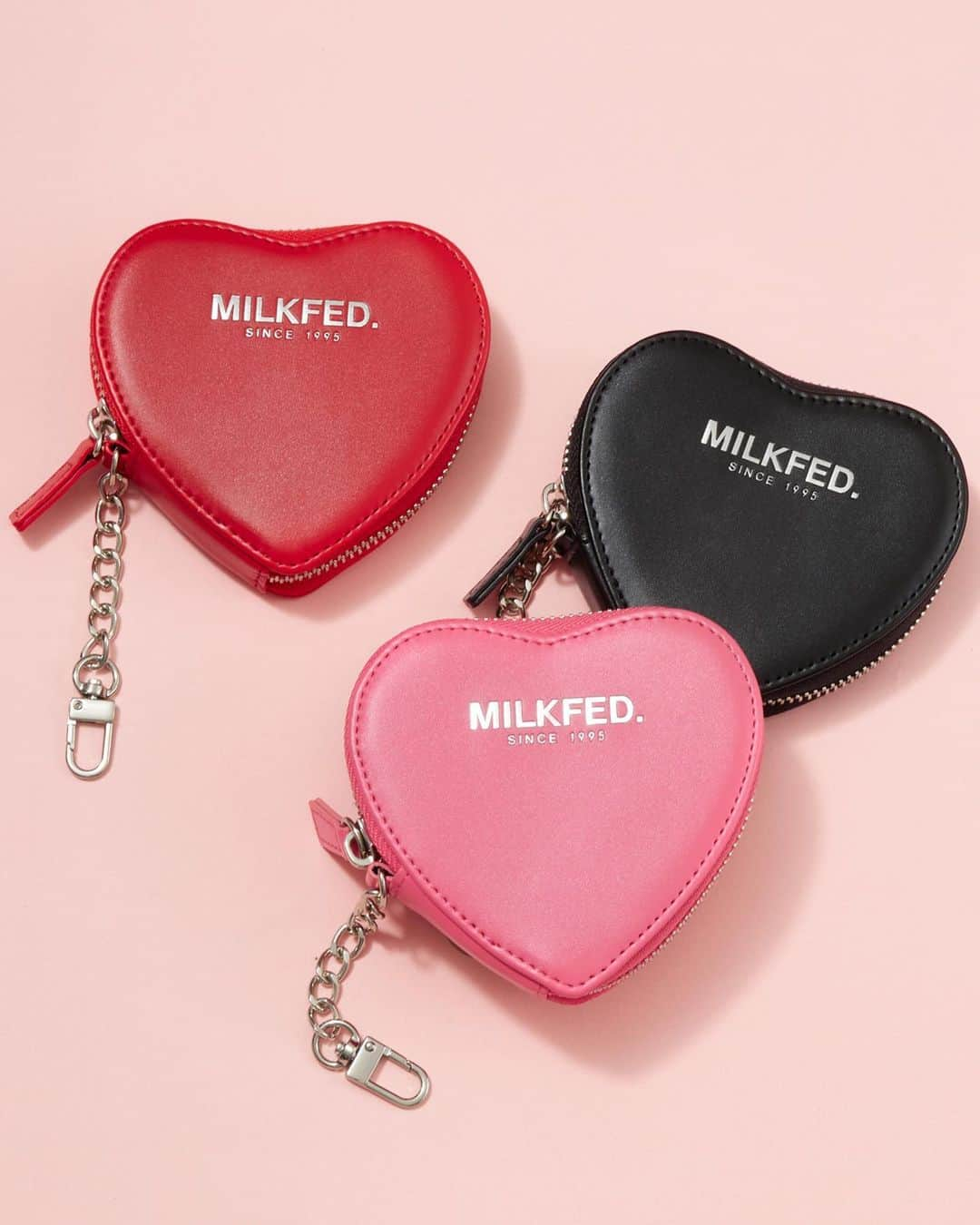 MILKFED.のインスタグラム：「【新作ハートポーチ♡】 ⁡ ☑︎ HEART POUCH ¥3,850 カラー:RED,BLACK,PINK ⁡ 9/8(金)発売予定 ⁡ ⁡ ⁡ ⁡ #milkfed #milkfedjp #ミルクフェド #新作 #かわいい #ハート型 #雑貨 #ファンシー雑貨 #カジュアルガーリー #ガーリーカジュアル #ストリートファッション #ハートモチーフ #ハート #ハート小物 #ハートポーチ #カラーポーチ #ミニポーチ #プレゼント小物 #プレゼントおすすめ #おすすめプレゼント #プレゼントにおすすめ #ポーチ #ポーチの中身 #かわいいポーチ #かわいい小物 #メイクポーチ #お出かけポーチ」