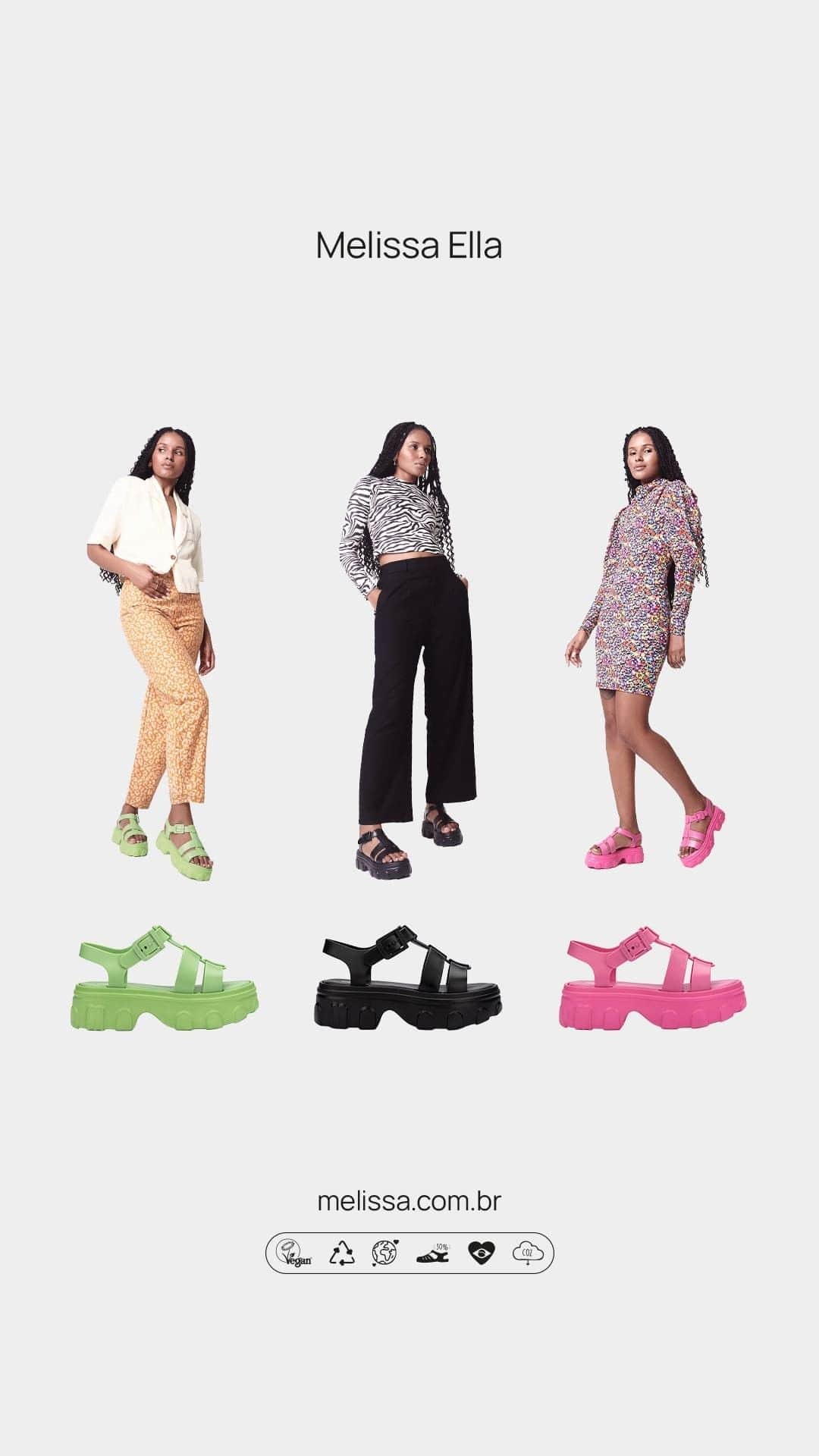メリッサのインスタグラム：「🧐 Melisseiras fashionistas, atentas 🧐: o modelo que vai dar um toque de personalidade nos seus looks já está disponível em melissa.com.br! Clica no link da bio e garanta agora a sua #MelissaElla!」